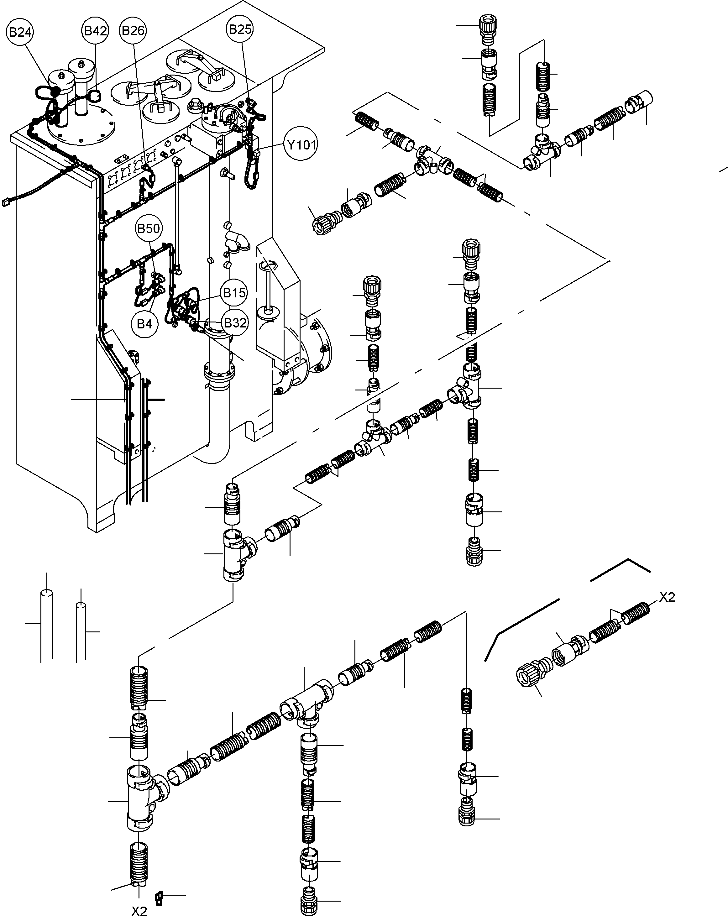 Komatsu parts book diagram for PC5500-6 S/N 15019: CABLES - OIL TANK AND SWITCH