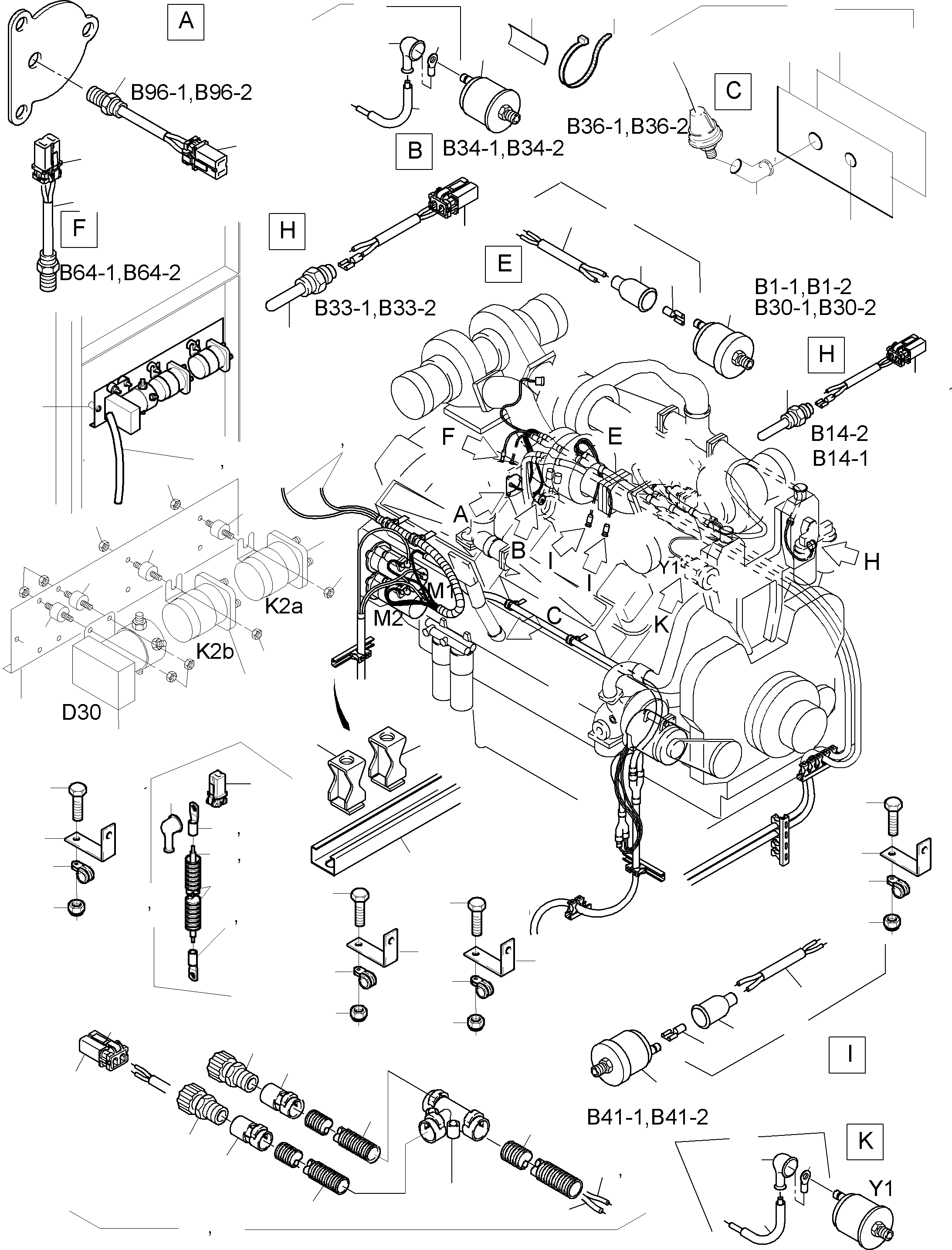 Komatsu parts book diagram for PC5500-6 S/N 15019: CABLES - ENGINE AND TRANSMITTER