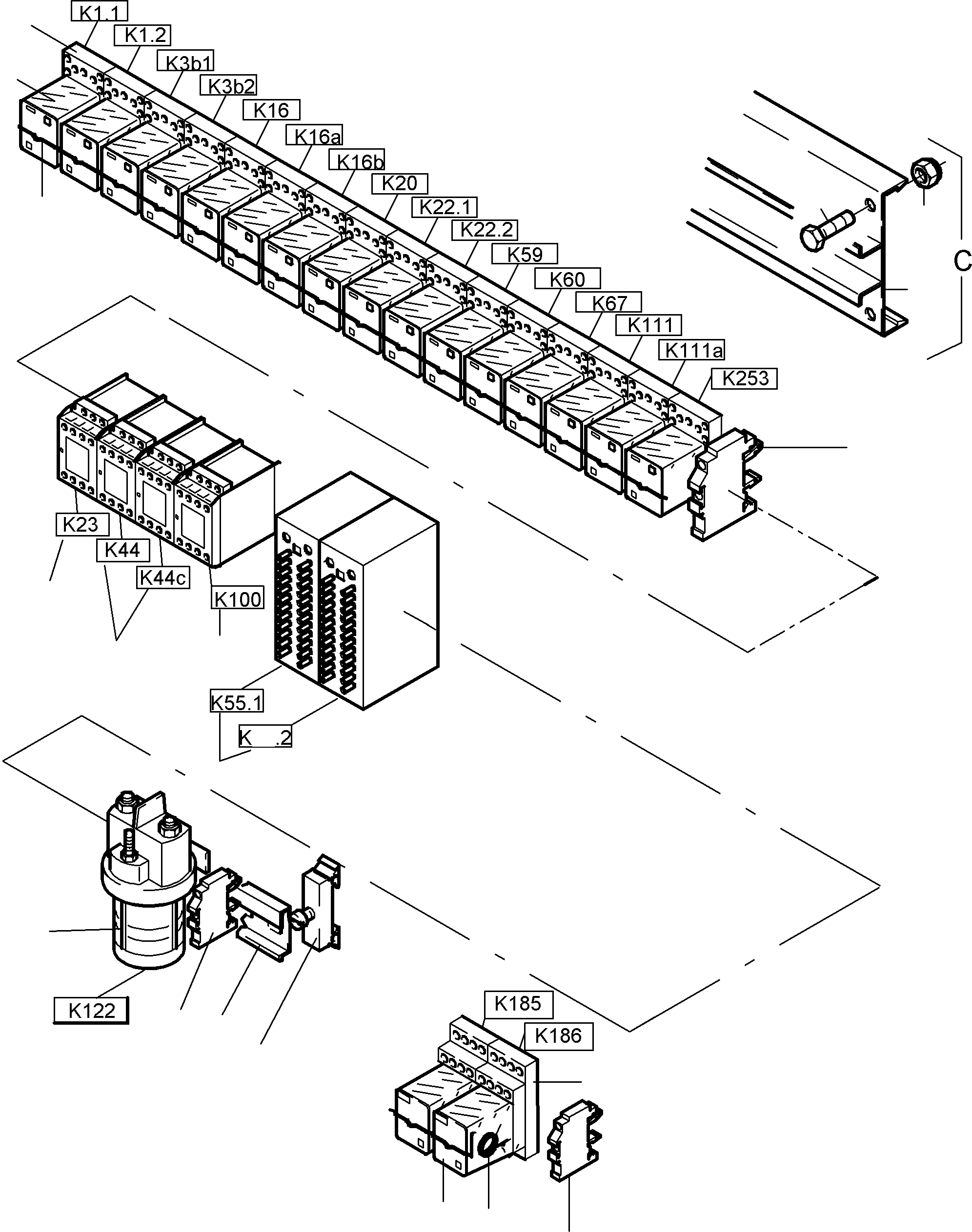 Komatsu parts book diagram for PC5500-6 S/N 15019: SWITCH FRAMING X2