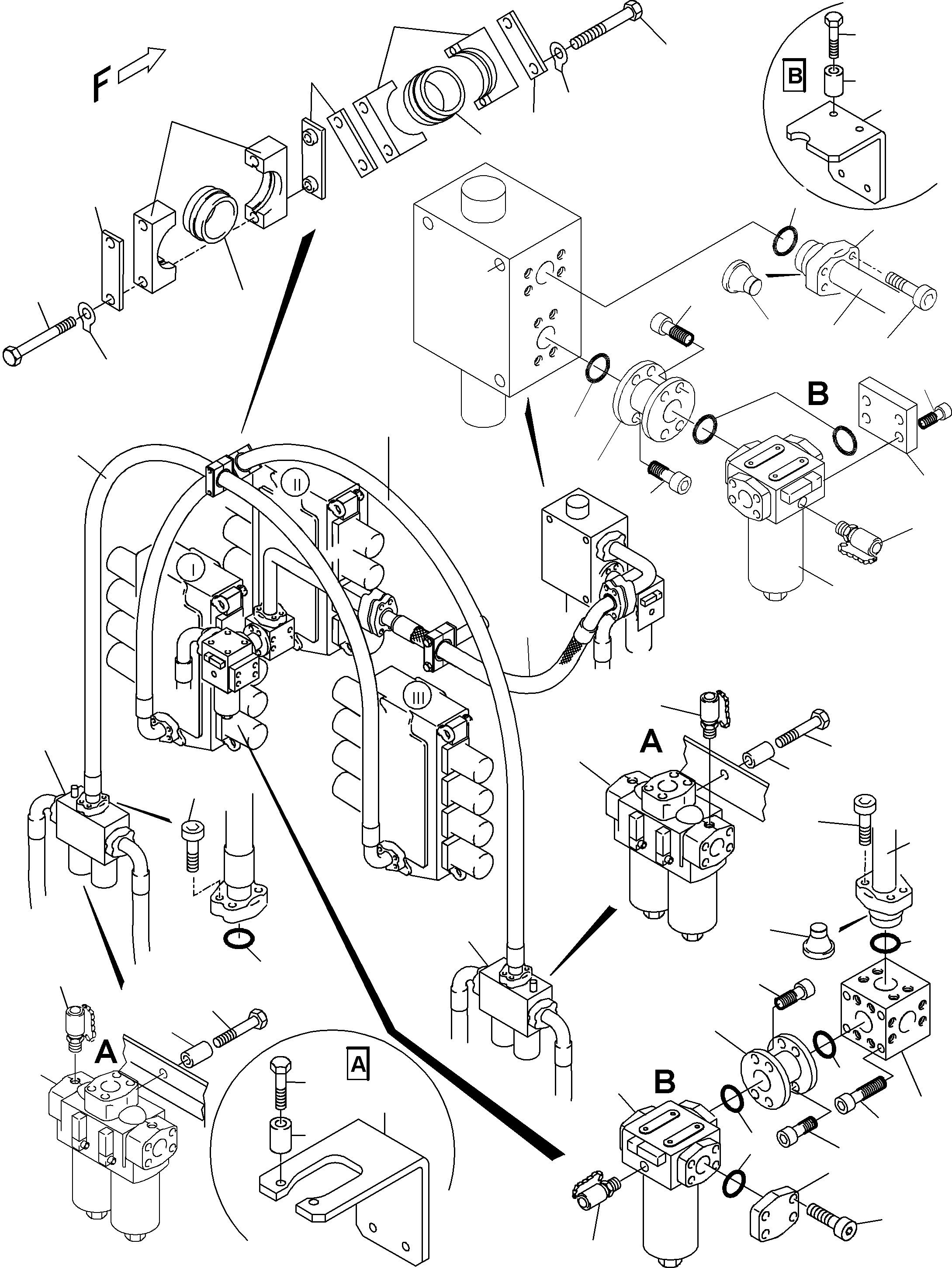 Komatsu parts book diagram for PC5500-6 S/N 15019: PRESSURE LINES, H.P. FILTER - CONTROL BLOCKS