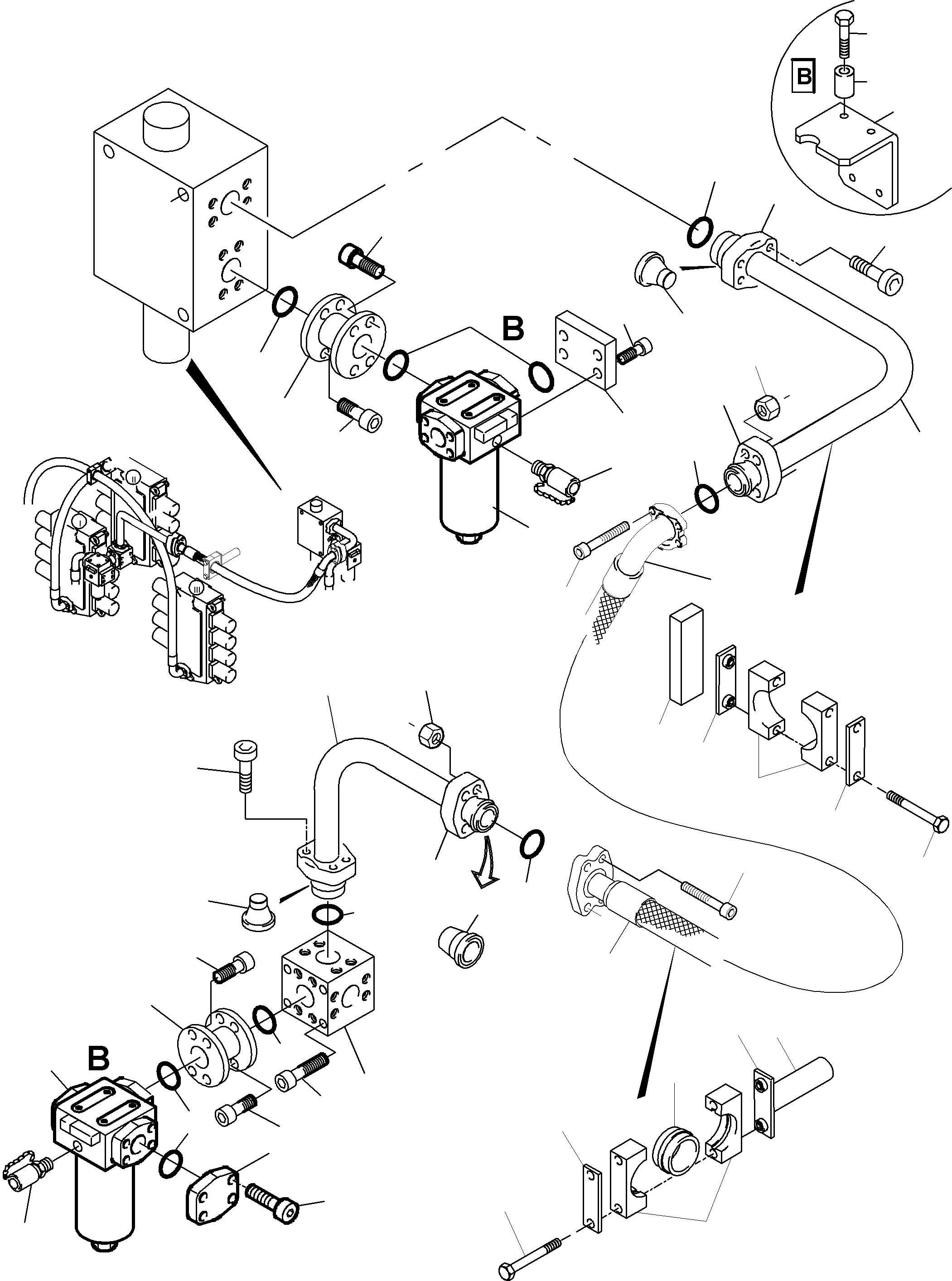 Komatsu parts book diagram for PC5500-6 S/N 15019: PRESSURE LINES, H.P. FILTER - CONTROL BLOCKS