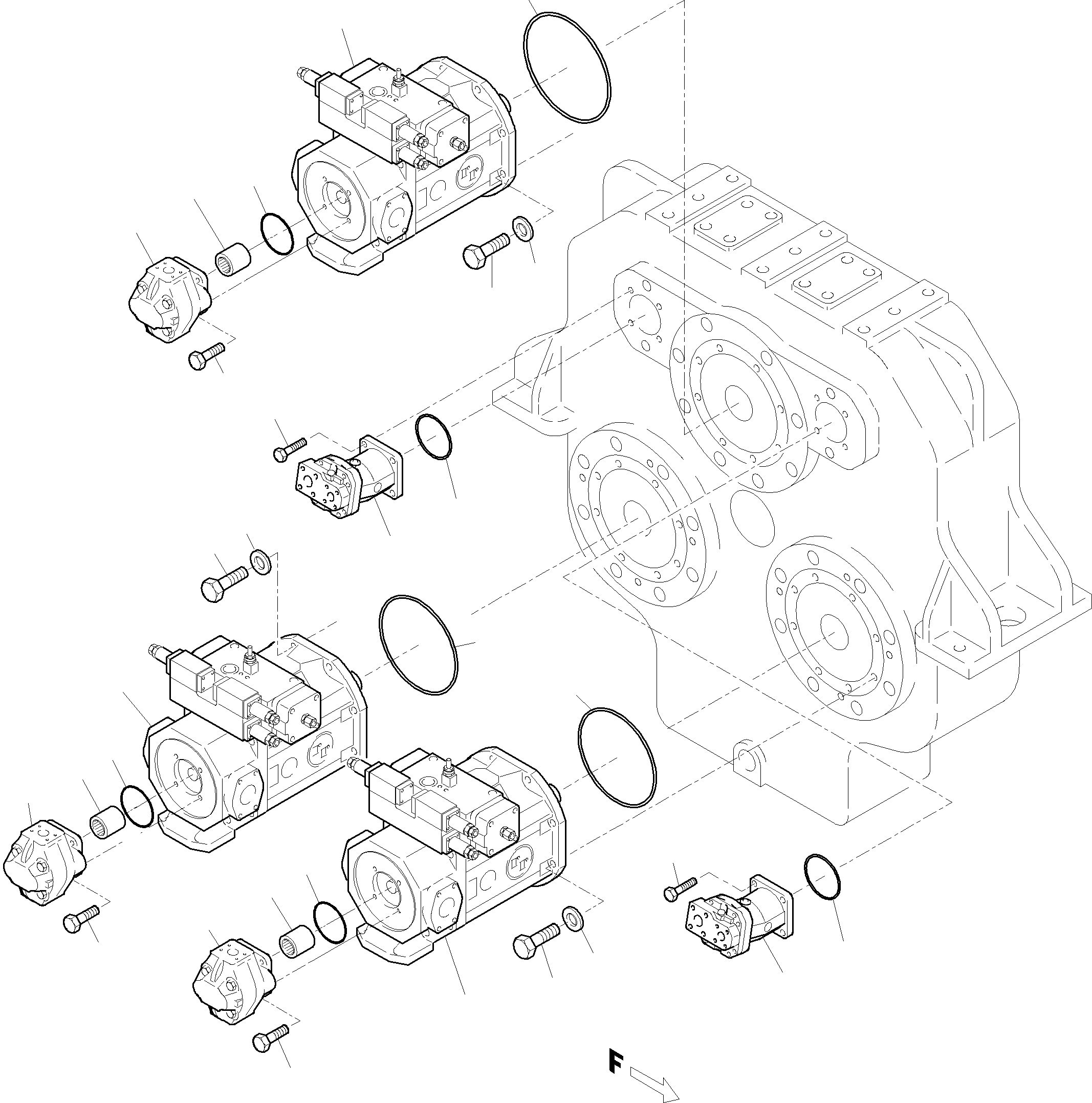 Komatsu parts book diagram for PC5500-6 S/N 15024: PUMP MOUNTING (FRONT/REAR)