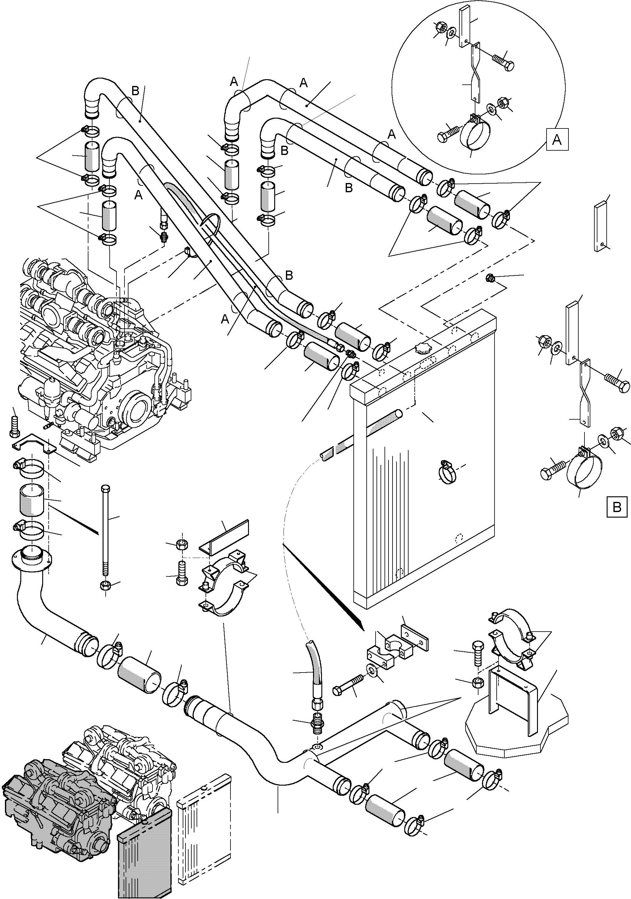 Komatsu parts book diagram for PC5500-6 S/N 15024: COOLANT WATER LINES