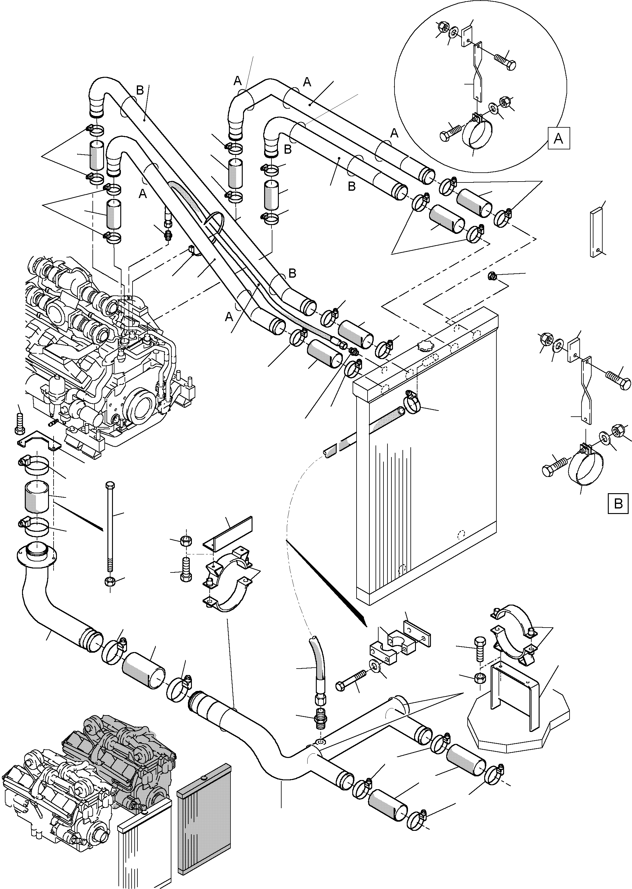 Komatsu parts book diagram for PC5500-6 S/N 15024: COOLANT WATER LINES