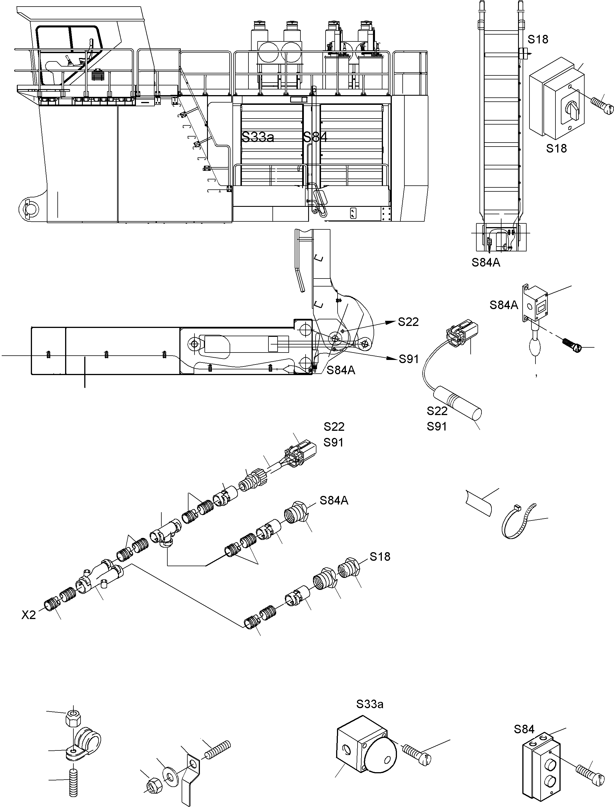 Komatsu parts book diagram for PC5500-6 S/N 15024: ELECTRIC PARTS - LADDER