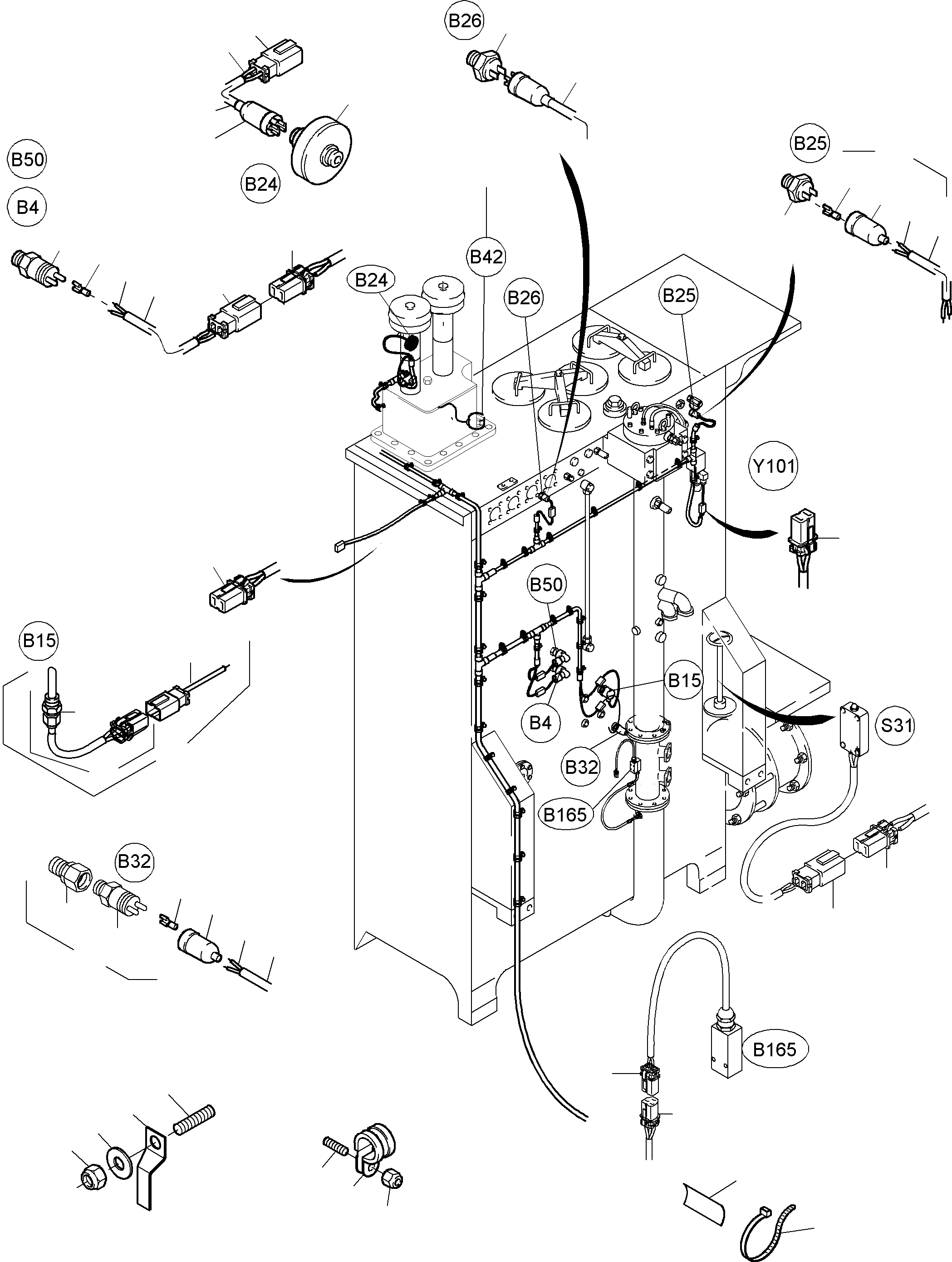 Komatsu parts book diagram for PC5500-6 S/N 15024: CABLES - OIL TANK AND SWITCH