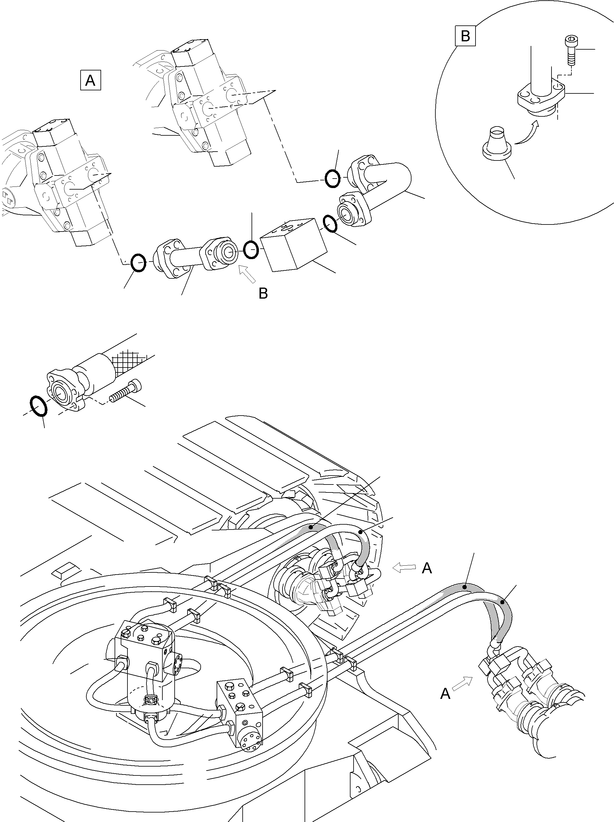 Komatsu parts book diagram for PC5500-6E S/N 15048: PRESSURE LINES, TRAVELMOTORS - ROTARY JOINT