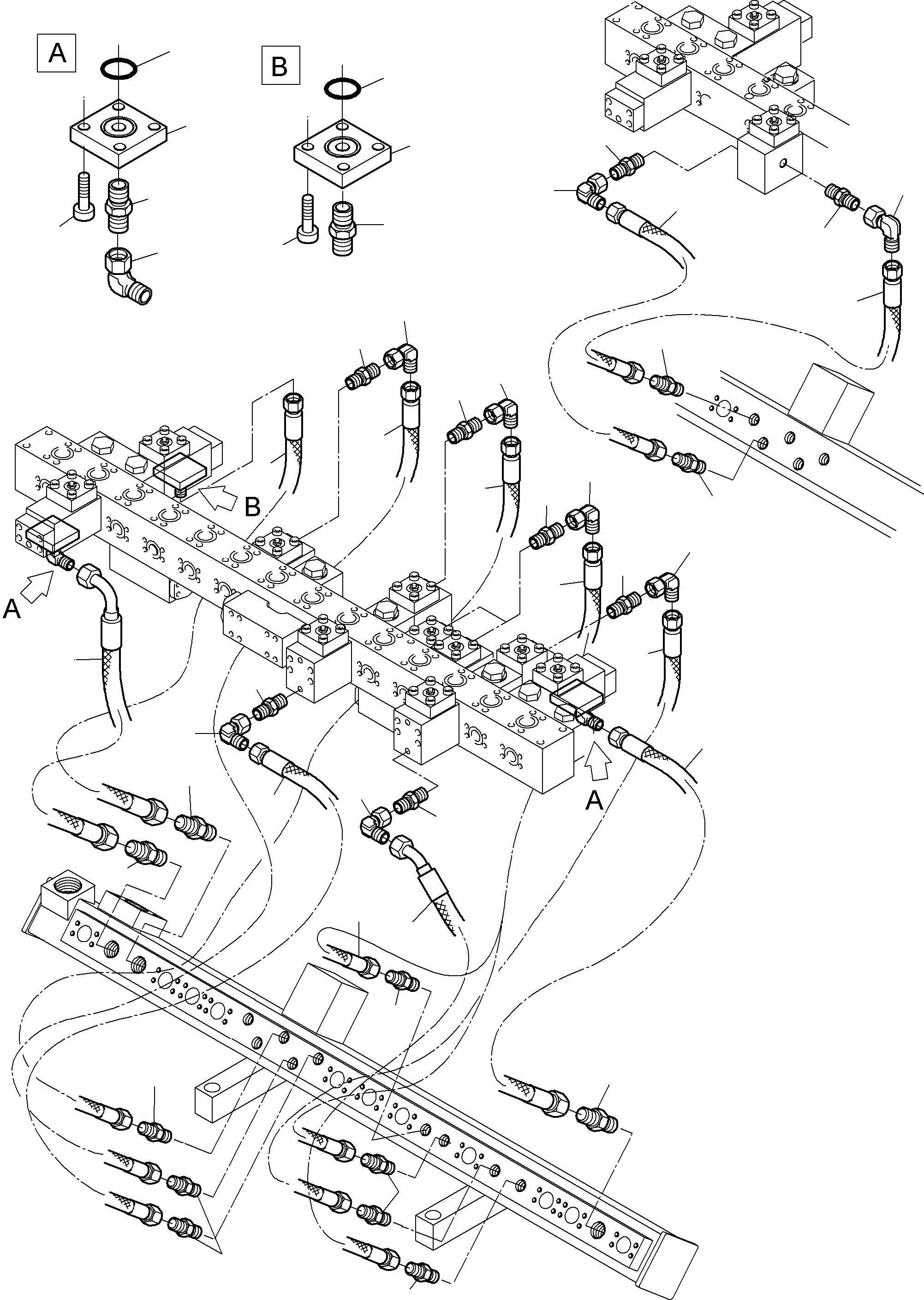 Komatsu parts book diagram for PC5500-6E S/N 15048: RETURN LINES - MANIFOLD, BCE