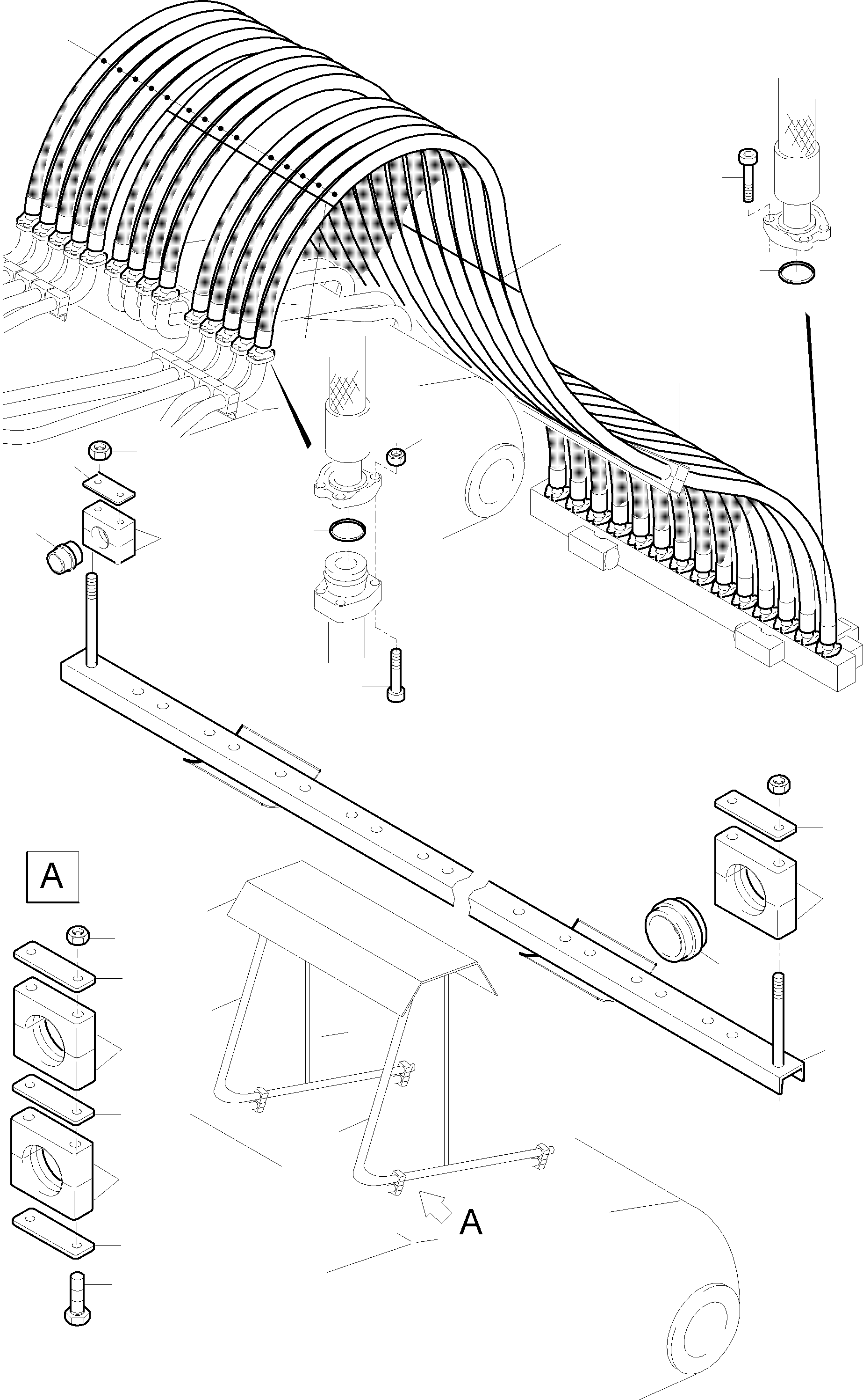 Komatsu parts book diagram for PC5500-6E S/N 15048: HOSES ASSY. - MANIFOLD- BOOM BULLCLAM EQUIPMENT