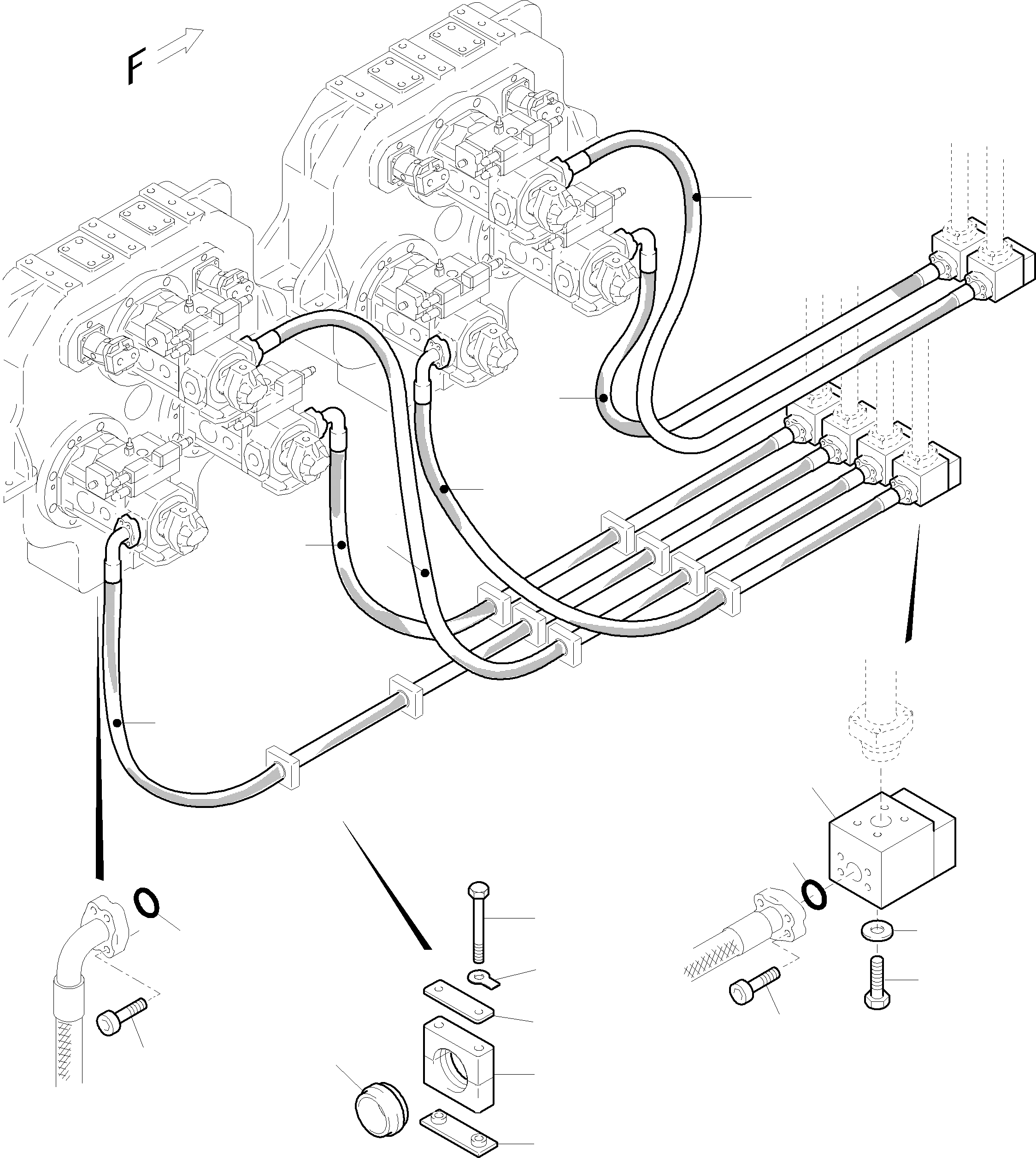 Komatsu parts book diagram for PC5500-6E S/N 15048: PRESSURE LINES, MAIN PUMPS - NON RETURN VALVES