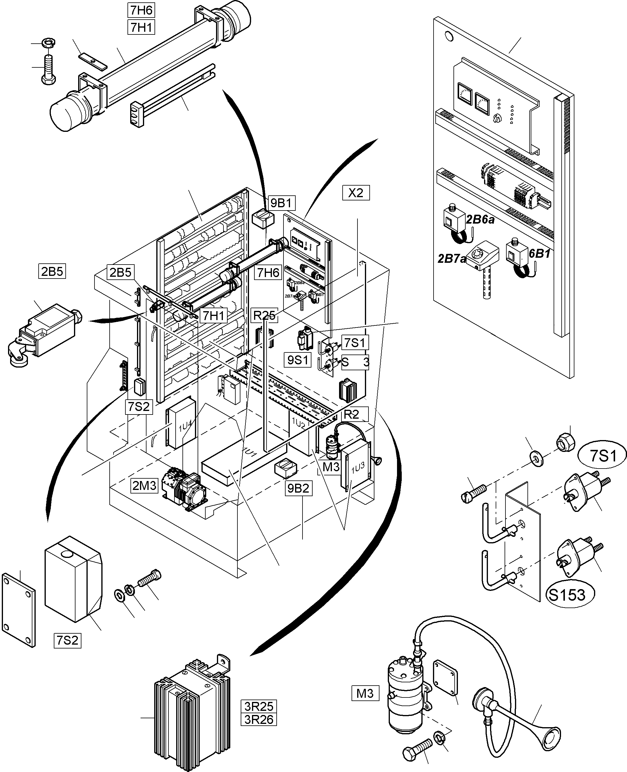 Komatsu parts book diagram for PC5500-6E S/N 15048: ELECTRIC - CAB SUPPORT