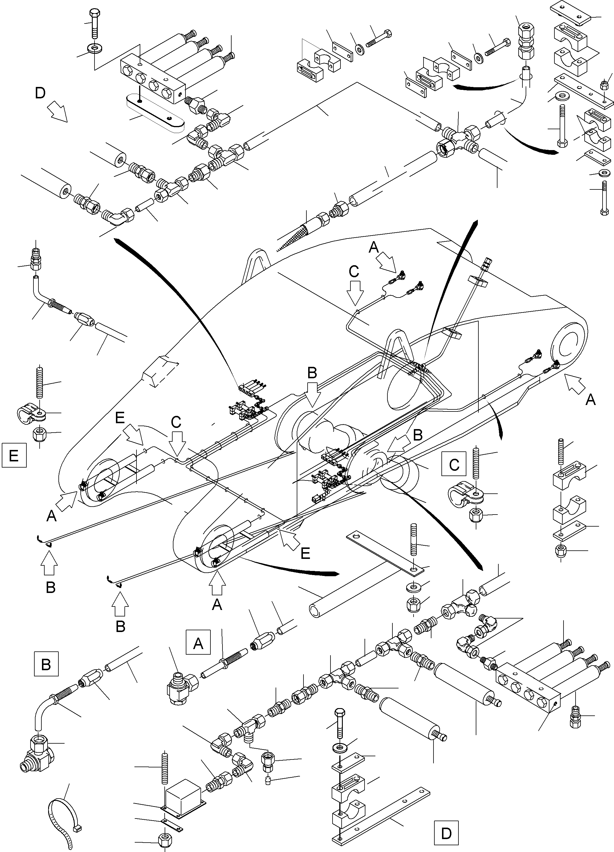 Komatsu parts book diagram for PC5500-6E S/N 15048: STICK -CENTRAL LUBRICATION (BBE)