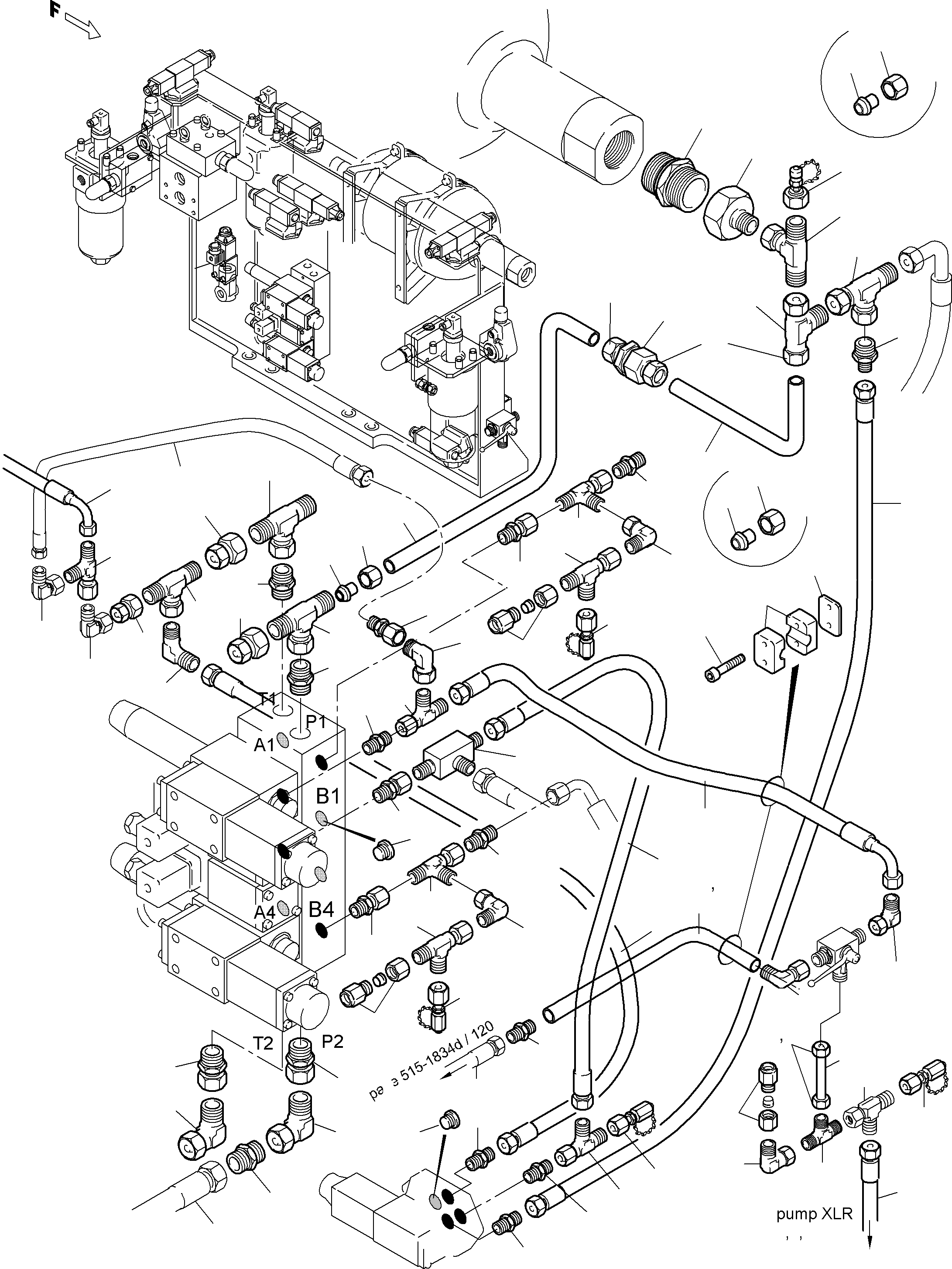 Komatsu parts book diagram for PC5500-6E S/N 15048: PIPES - CONTROL- AND FILTER PLATE, FRONT