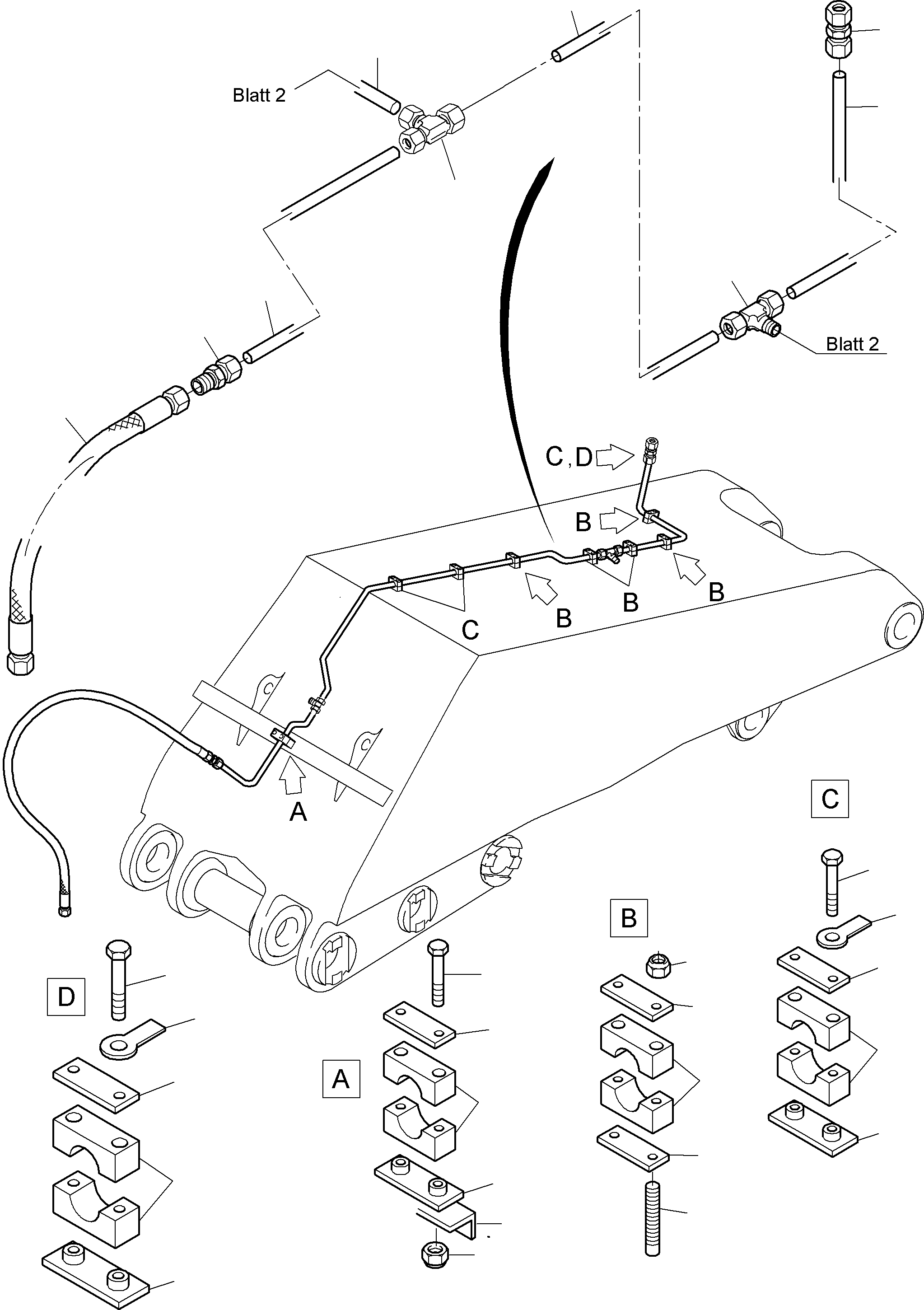 Komatsu parts book diagram for PC5500-6E S/N 15048: BOOM - CENTRAL LUBRICATION (BBE)
