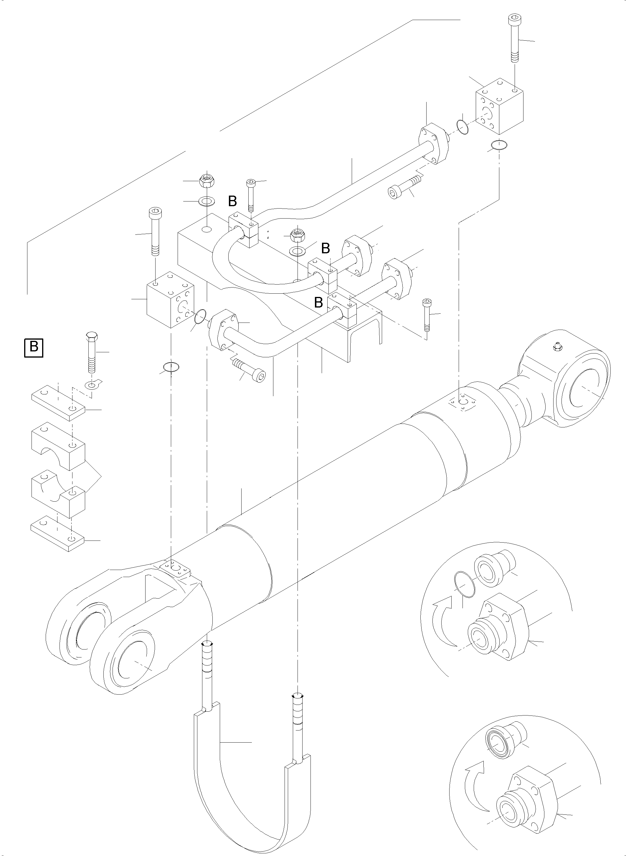 Komatsu parts book diagram for PC5500-6 S/N 15049: PIPING - BACKHOE CYLINDER R.H. / L.H.