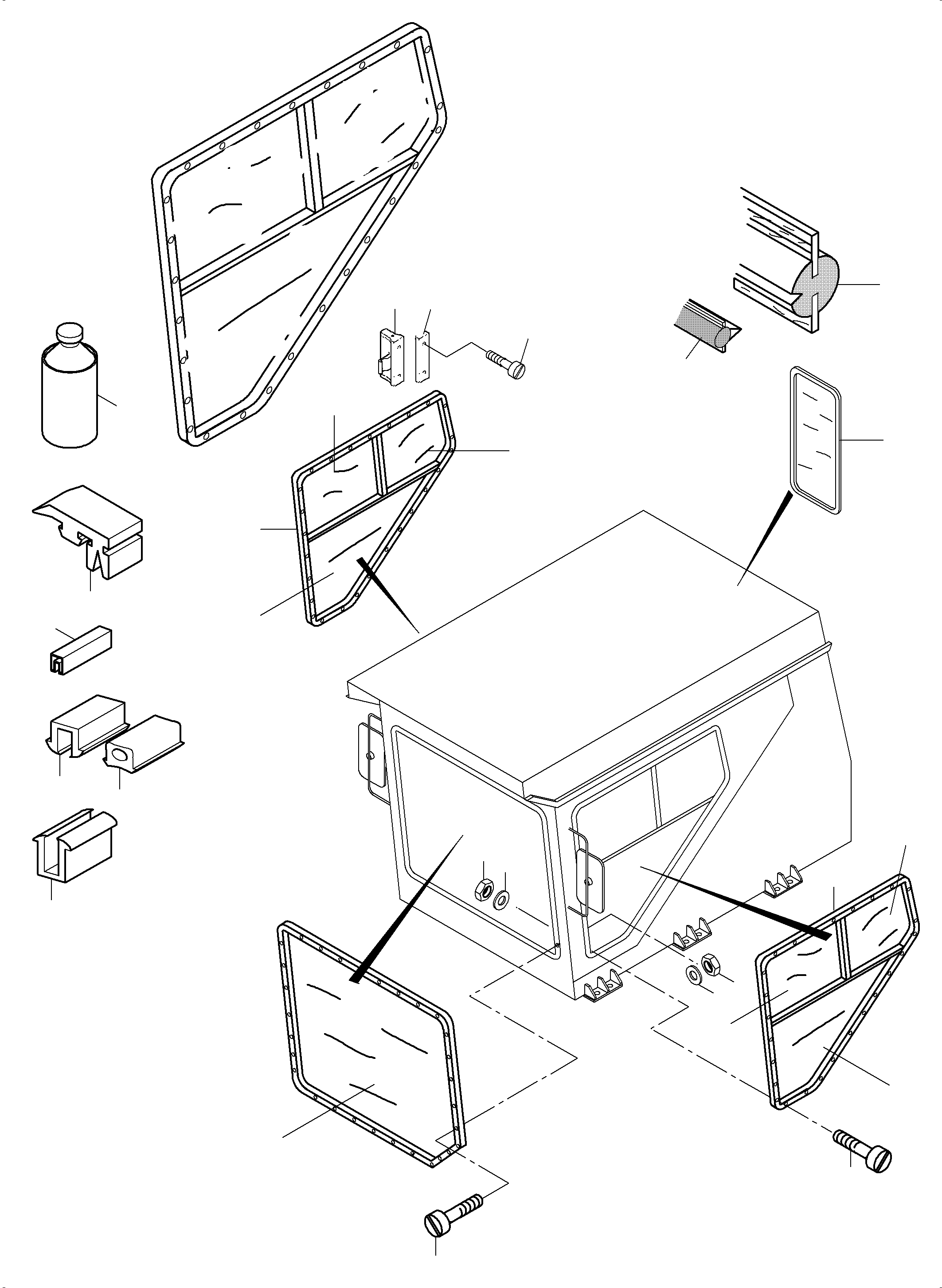 Komatsu parts book diagram for PC5500-6 S/N 15049: OPERATOR'S CAB - GLAZING