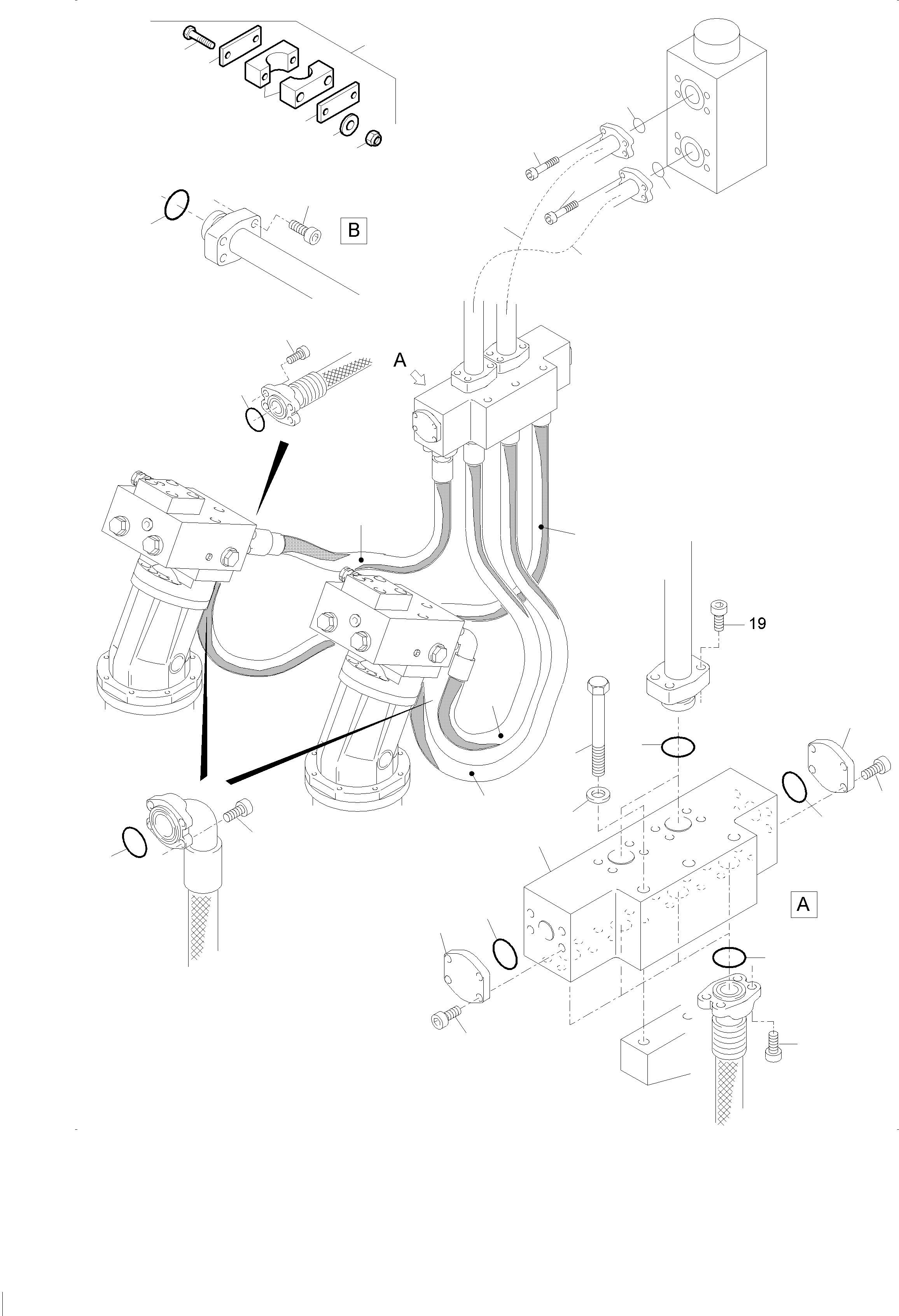 Komatsu parts book diagram for PC5500-6 S/N 15049: PRESSURE LINES - SLEW GEAR