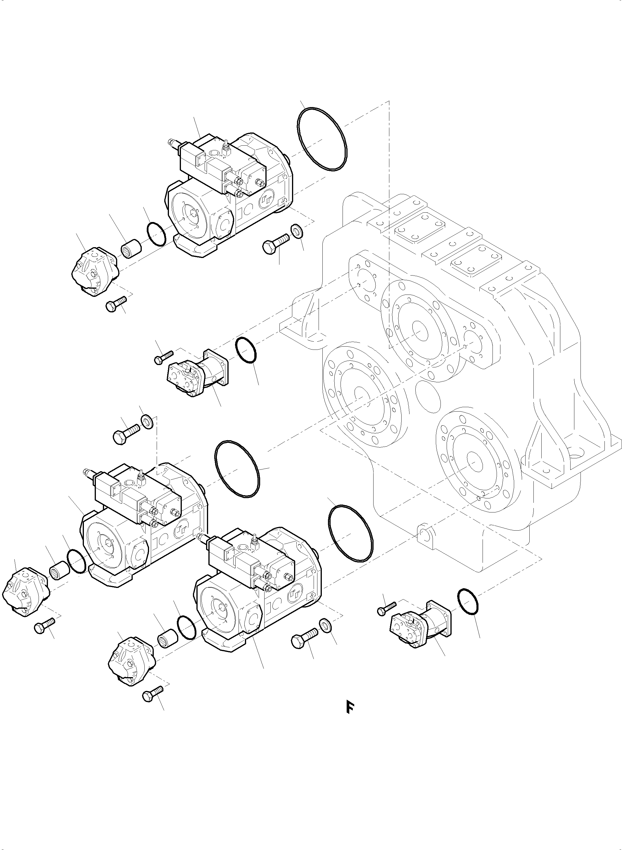 Komatsu parts book diagram for PC5500-6 S/N 15049: PUMP MOUNTING (FRONT/REAR)