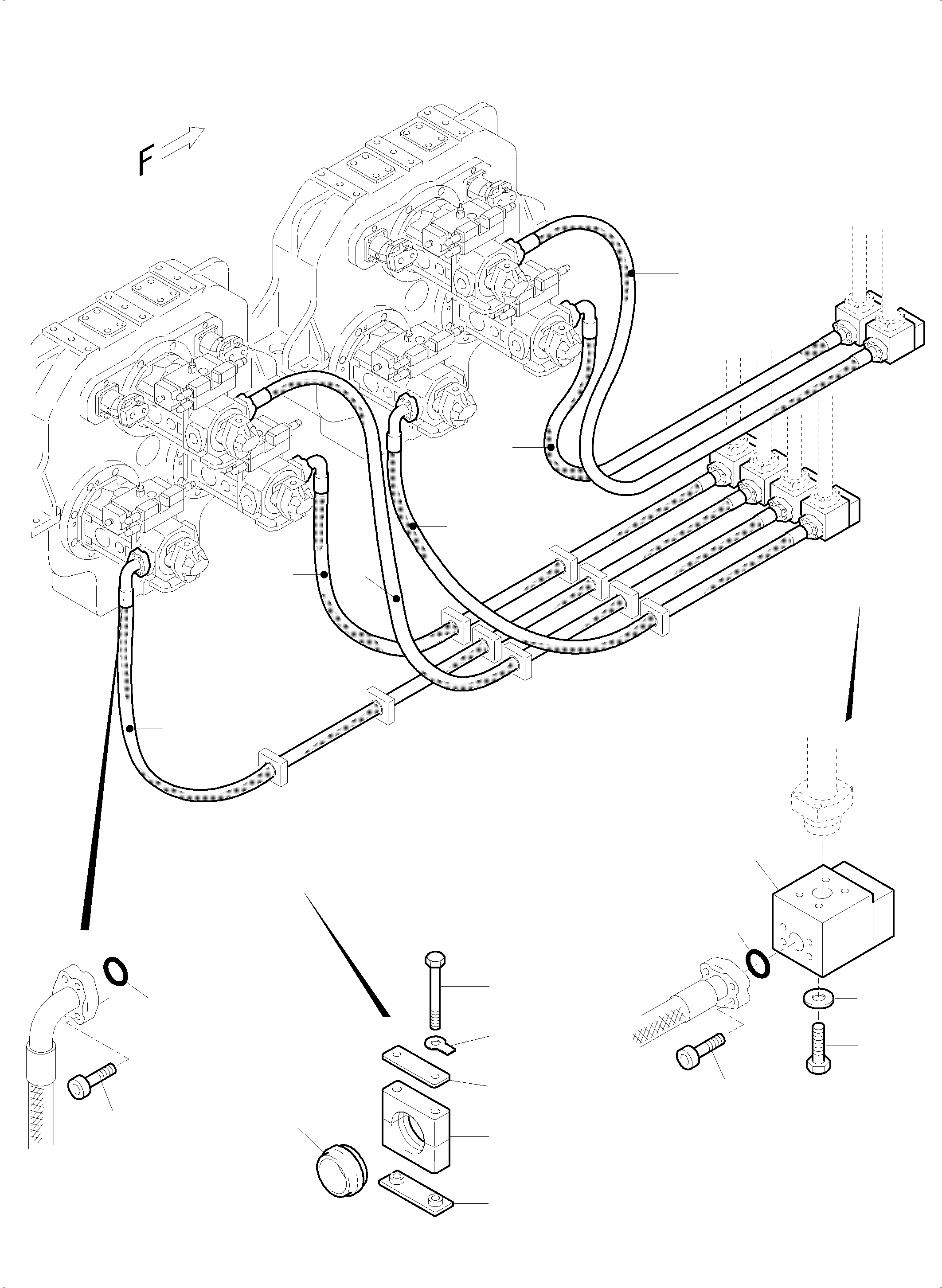 Komatsu parts book diagram for PC5500-6 S/N 15049: PRESSURE LINES, MAIN PUMPS - NON RETURN VALVES