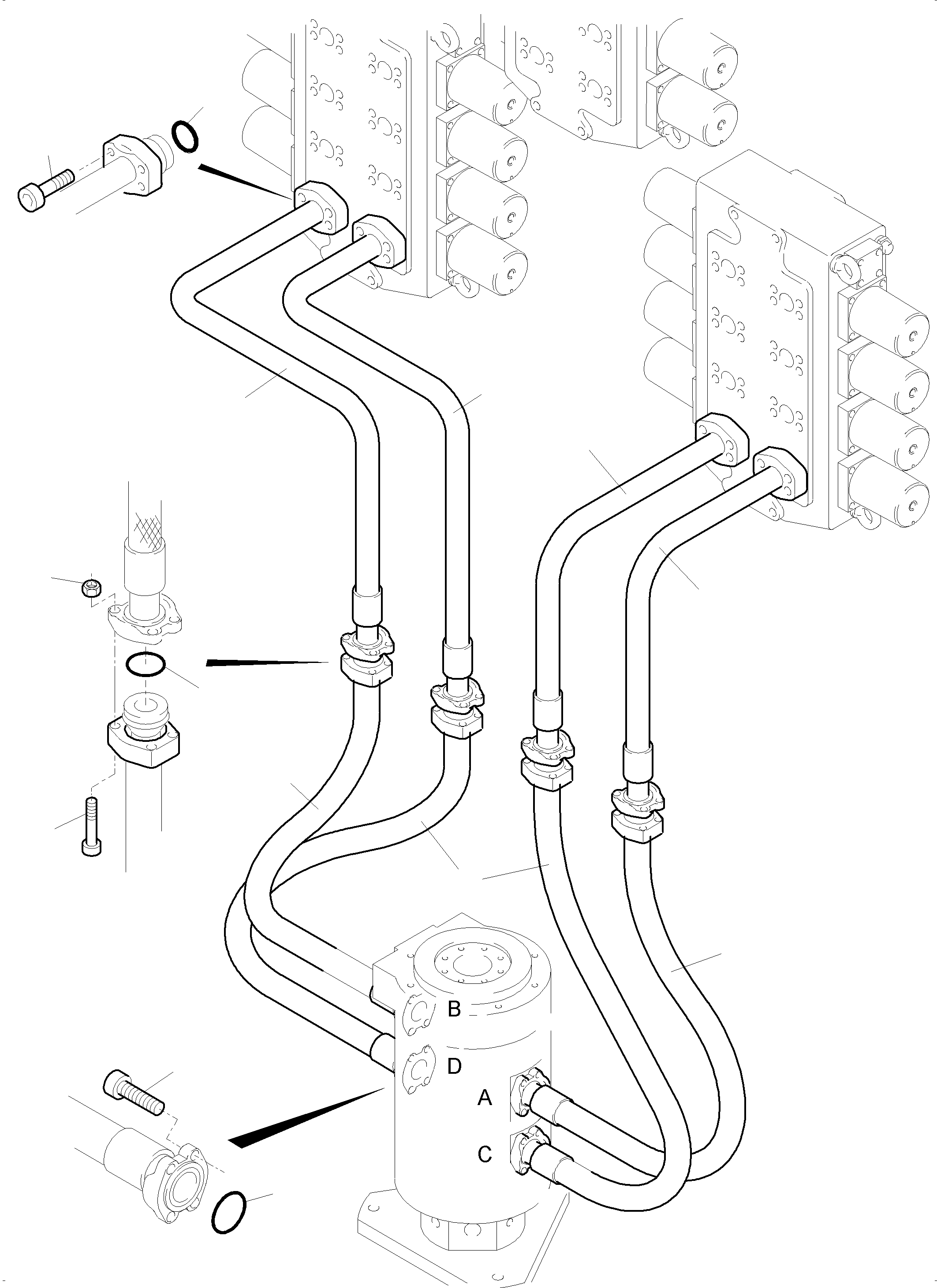 Komatsu parts book diagram for PC5500-6 S/N 15049: PIPE AND HOSE ASSY, CONTROL BLOCKS - ROTARY JOINT