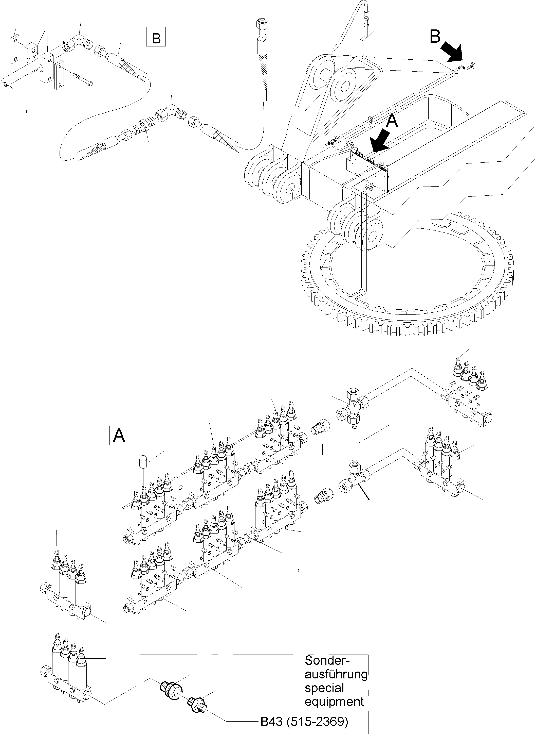 Komatsu parts book diagram for PC5500-6 S/N 15049: LUBE DISTRIBUTOR SLEW RING