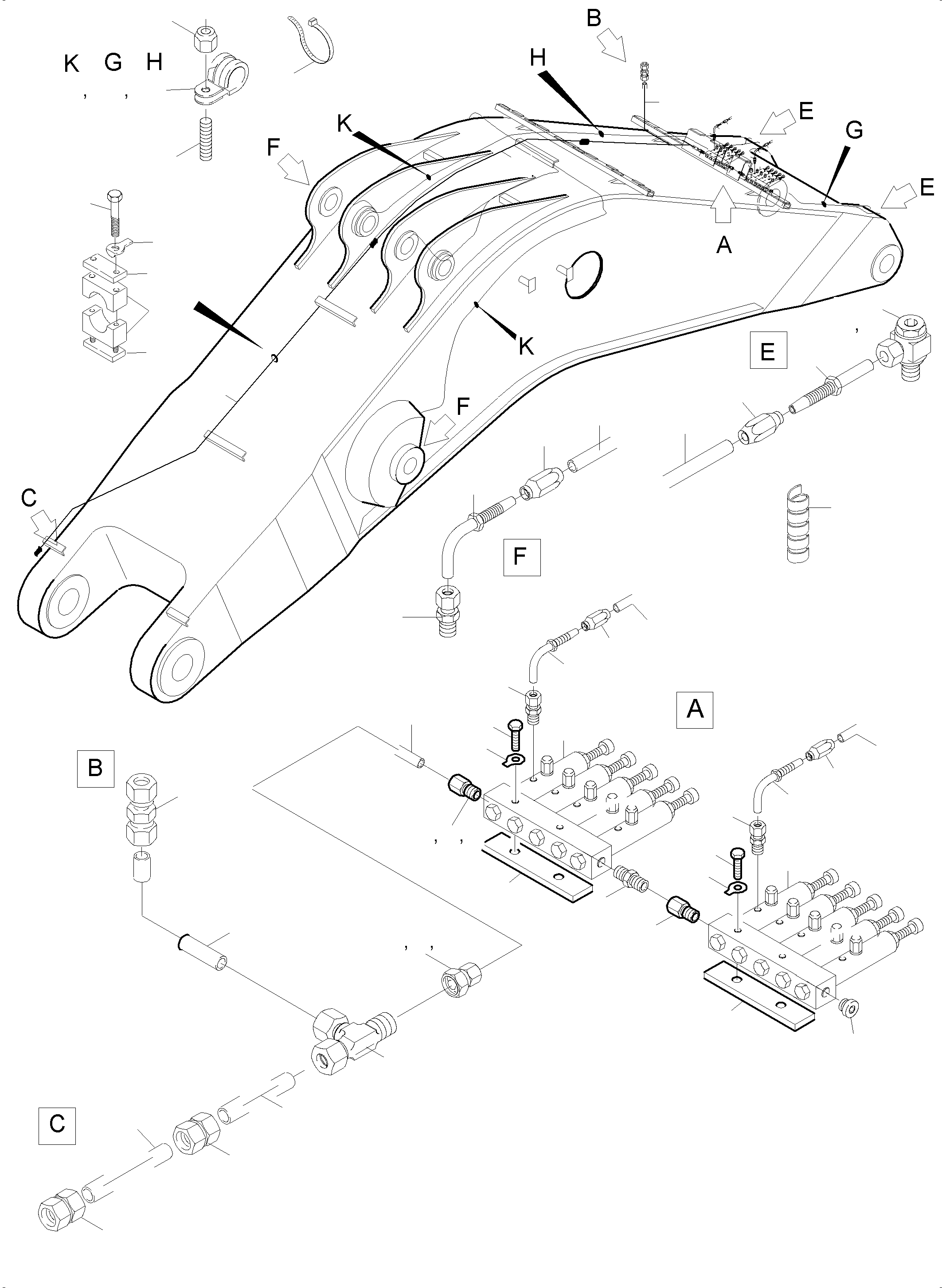 Komatsu parts book diagram for PC5500-6 S/N 15049: BOOM - LUBE LINES