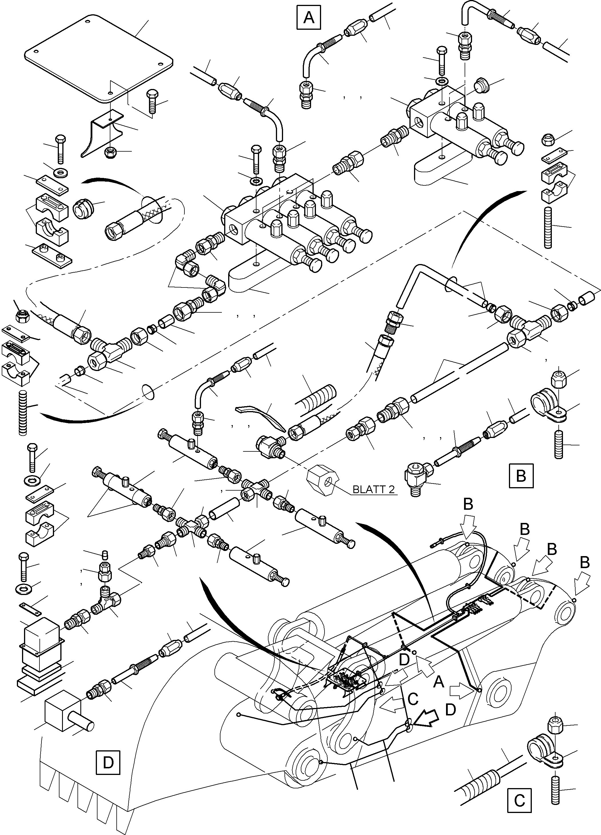 Komatsu parts book diagram for PC5500-6 S/N 15049: STICK - LUBRICATION 5.1 M