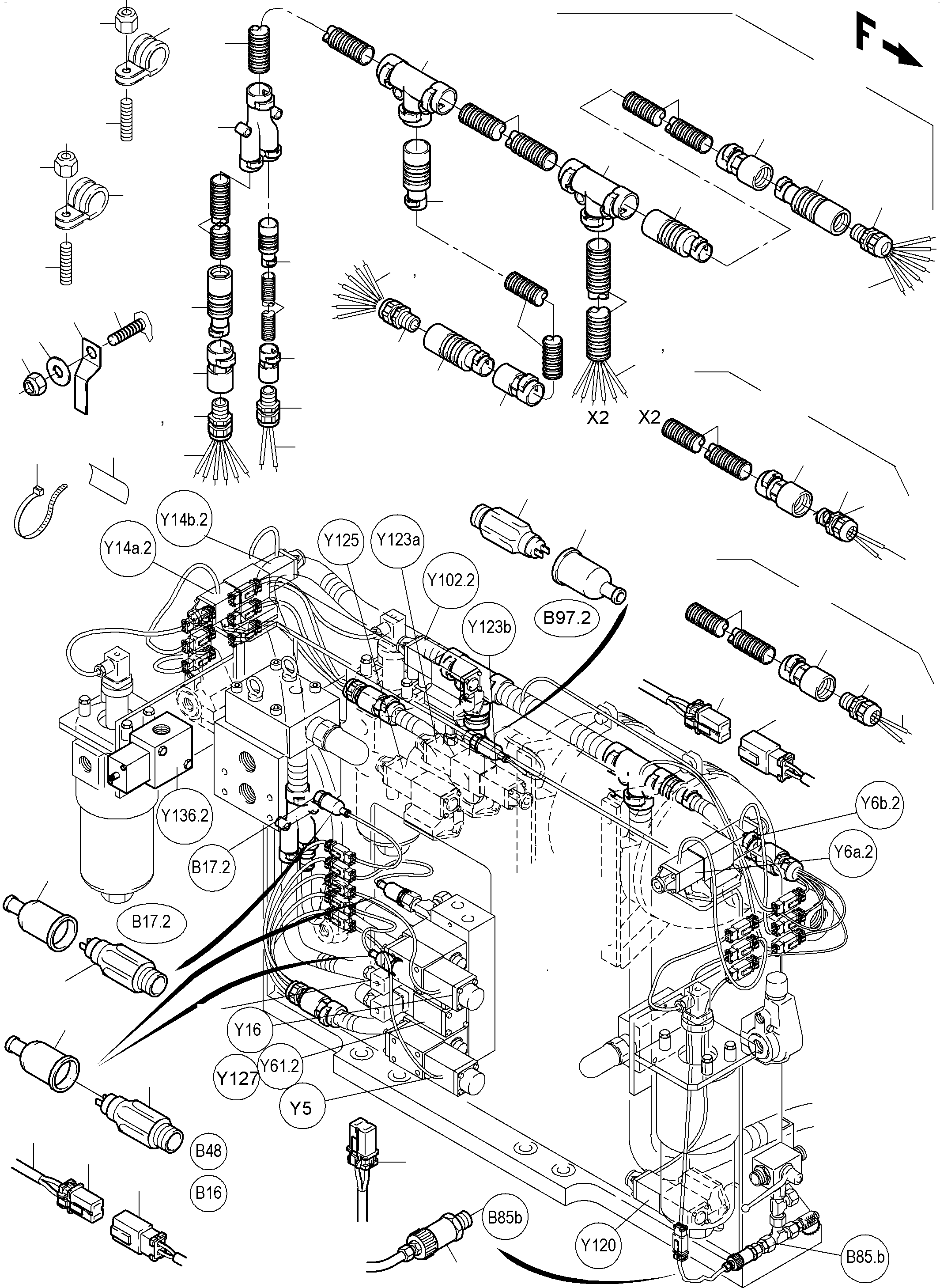 Komatsu parts book diagram for PC5500-6 S/N 15049: CABLES - CONTROL- AND FILTER PLATE, FRONT