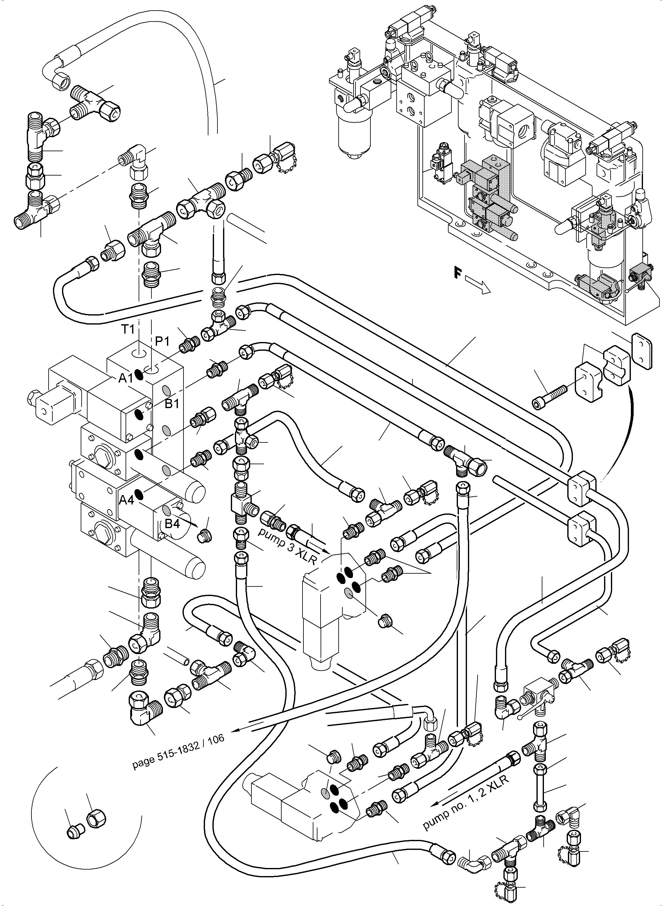 Komatsu parts book diagram for PC5500-6 S/N 15049: PIPES - CONTROL- AND FILTER PLATE, REAR