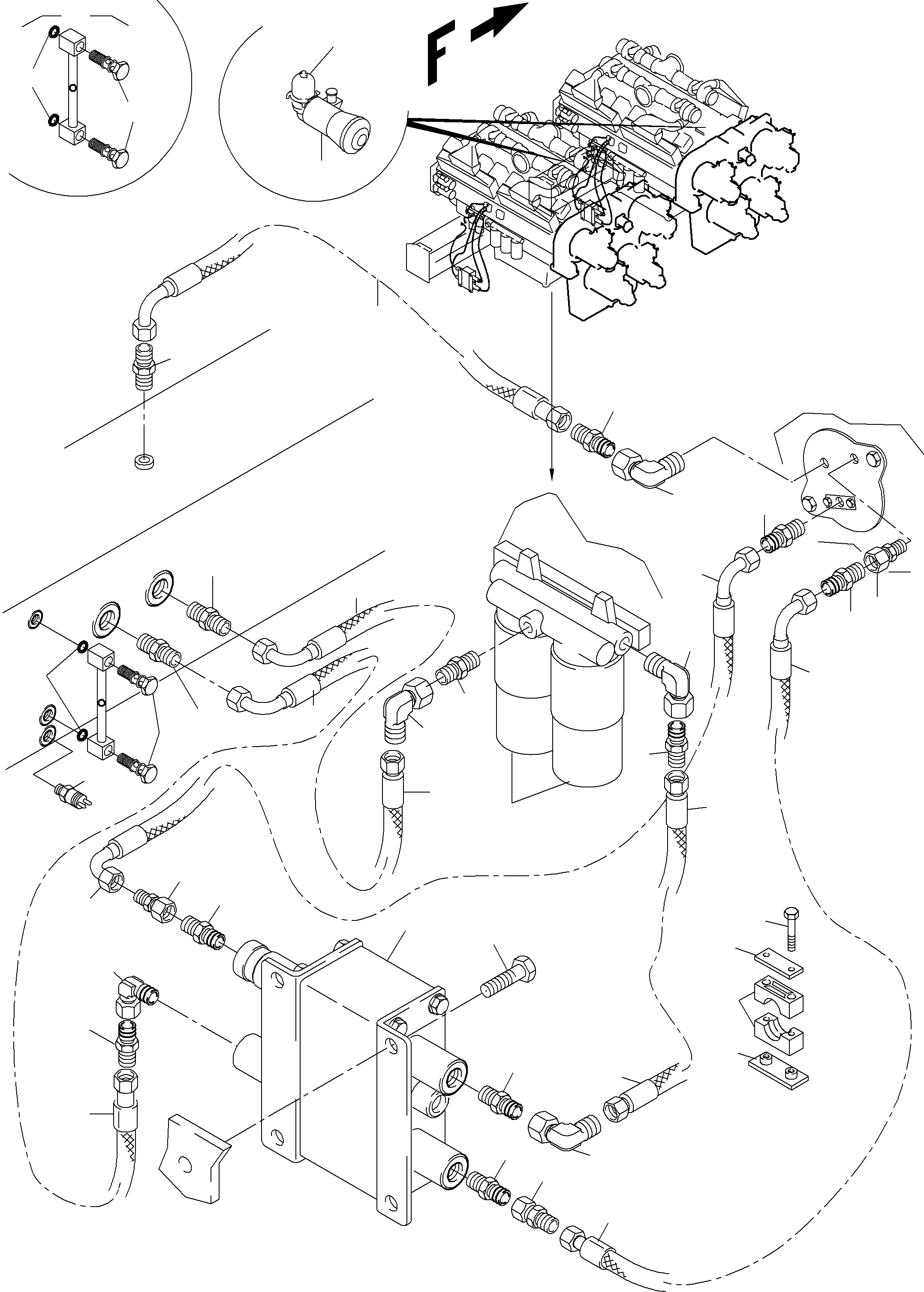 Komatsu parts book diagram for PC5500-6 S/N 15049: LINES FOR FEED PUMP - ENGINE OIL