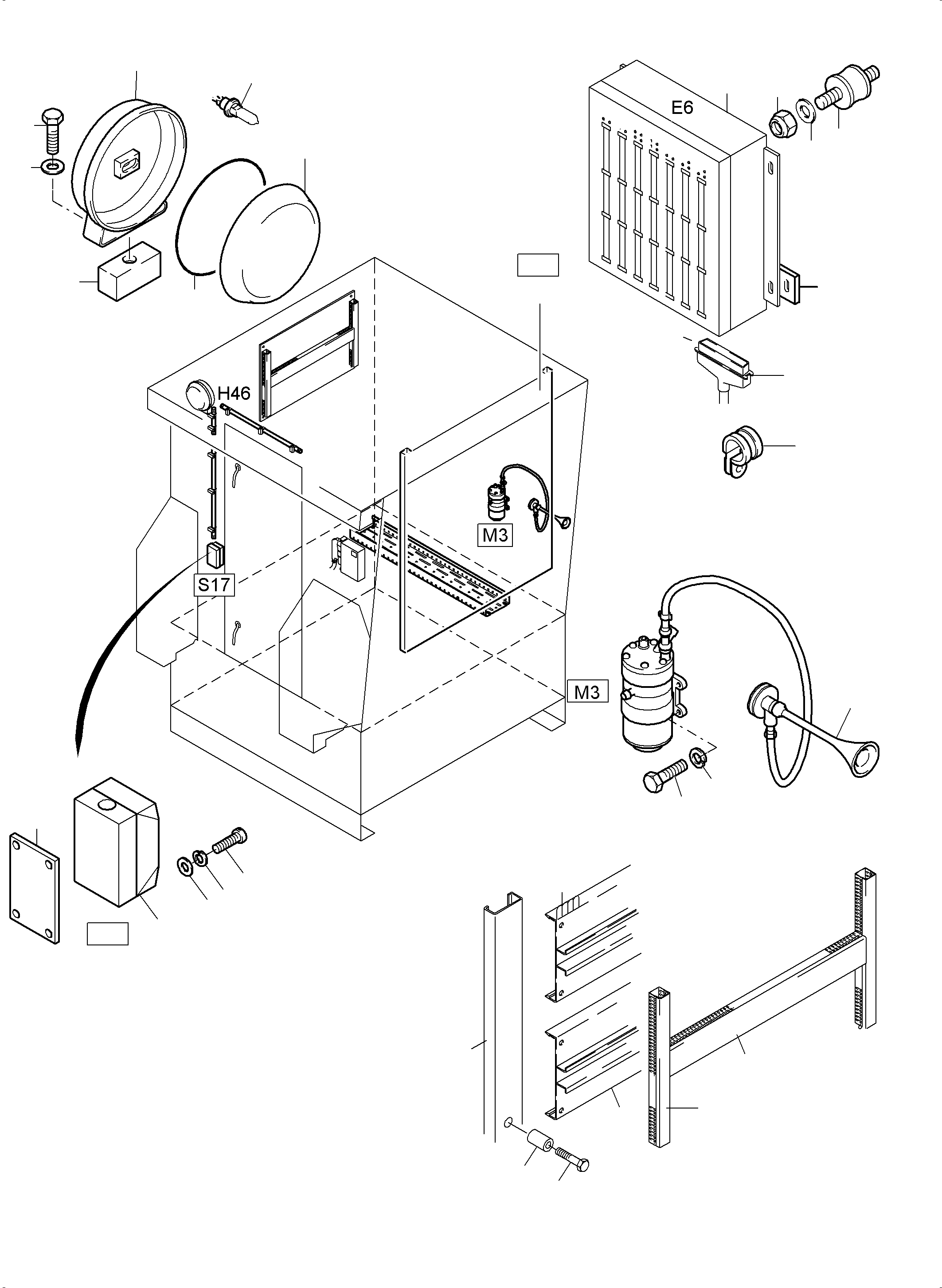 Komatsu parts book diagram for PC5500-6 S/N 15049: ELECTRIC - CAB SUPPORT