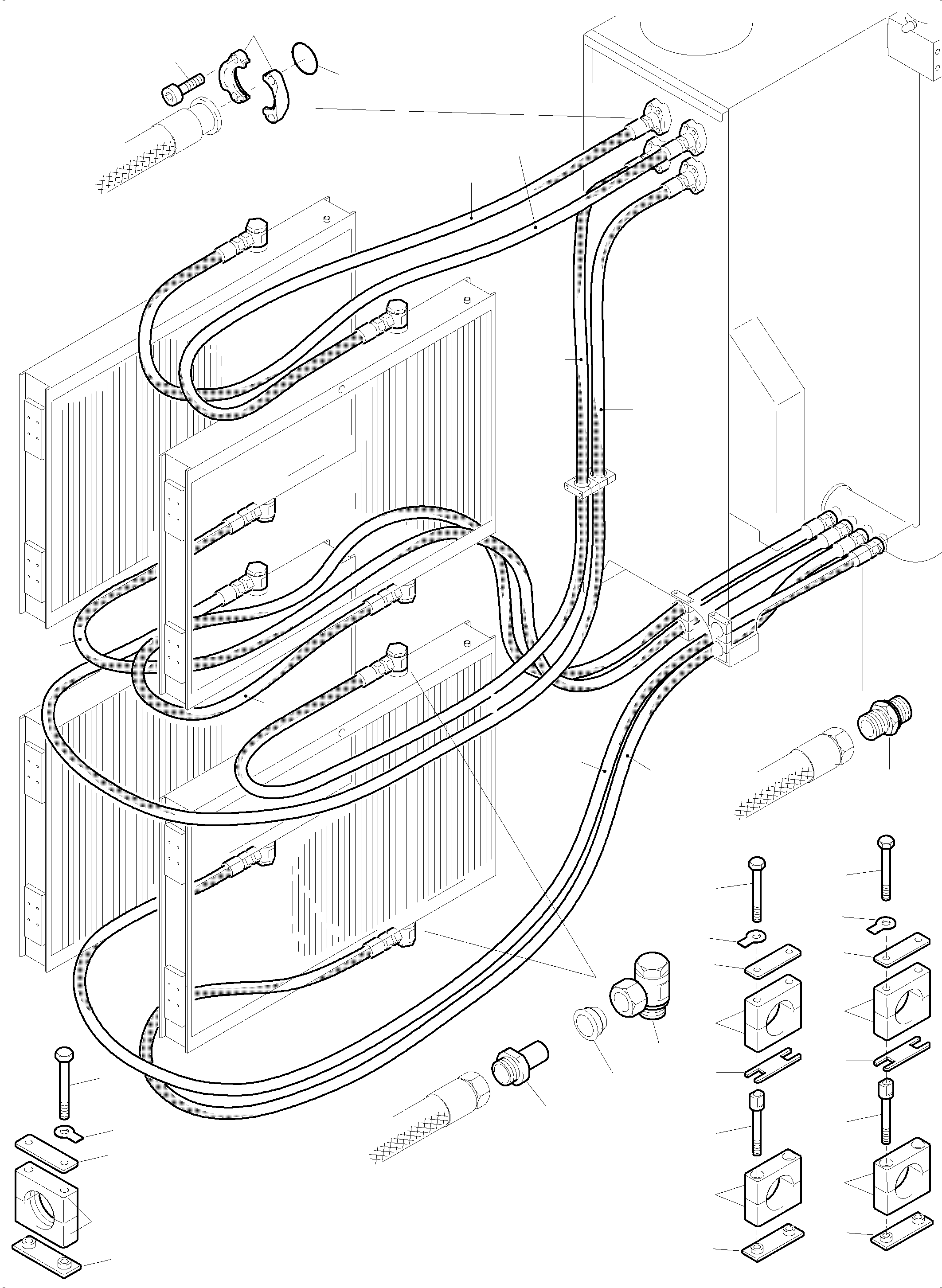 Komatsu parts book diagram for PC5500-6 S/N 15056: OIL COOLER - HOSES ASSY.