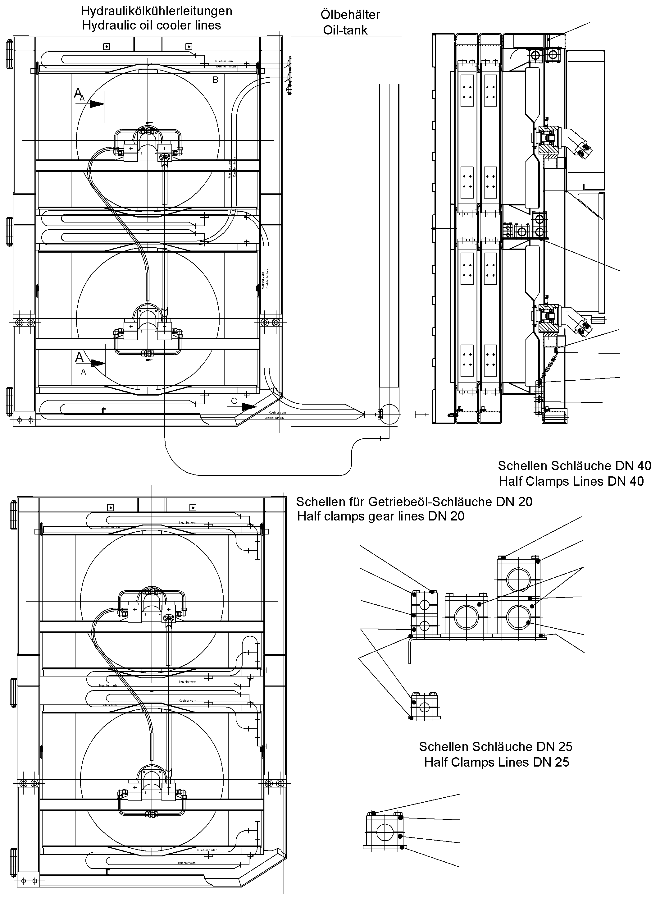 Komatsu parts book diagram for PC5500-6 S/N 15056: OIL COOLER - HOSES ASSY.