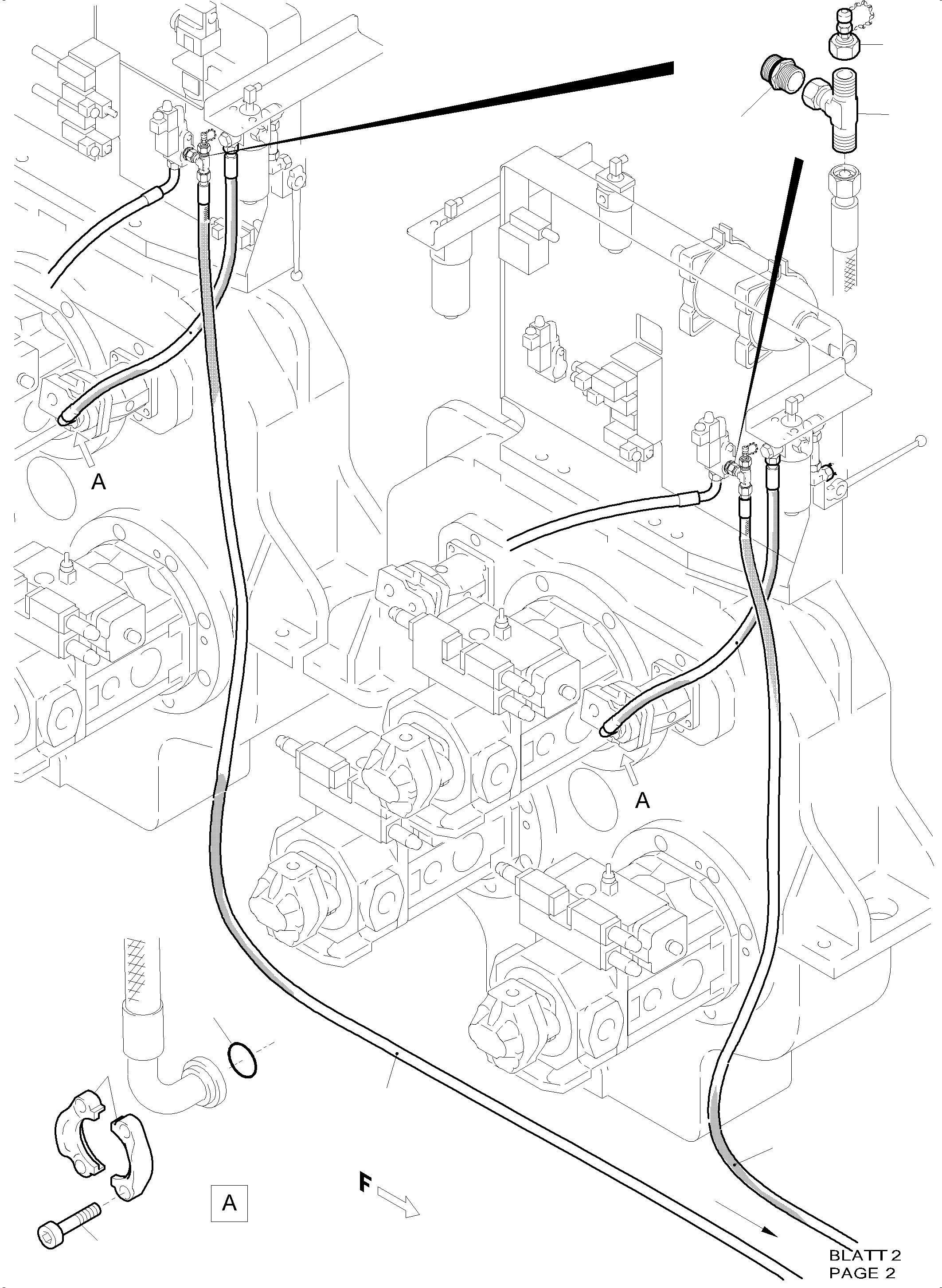Komatsu parts book diagram for PC5500-6 S/N 15056: PRESSURE LINES - FAN MOTORS (OIL COOLER)