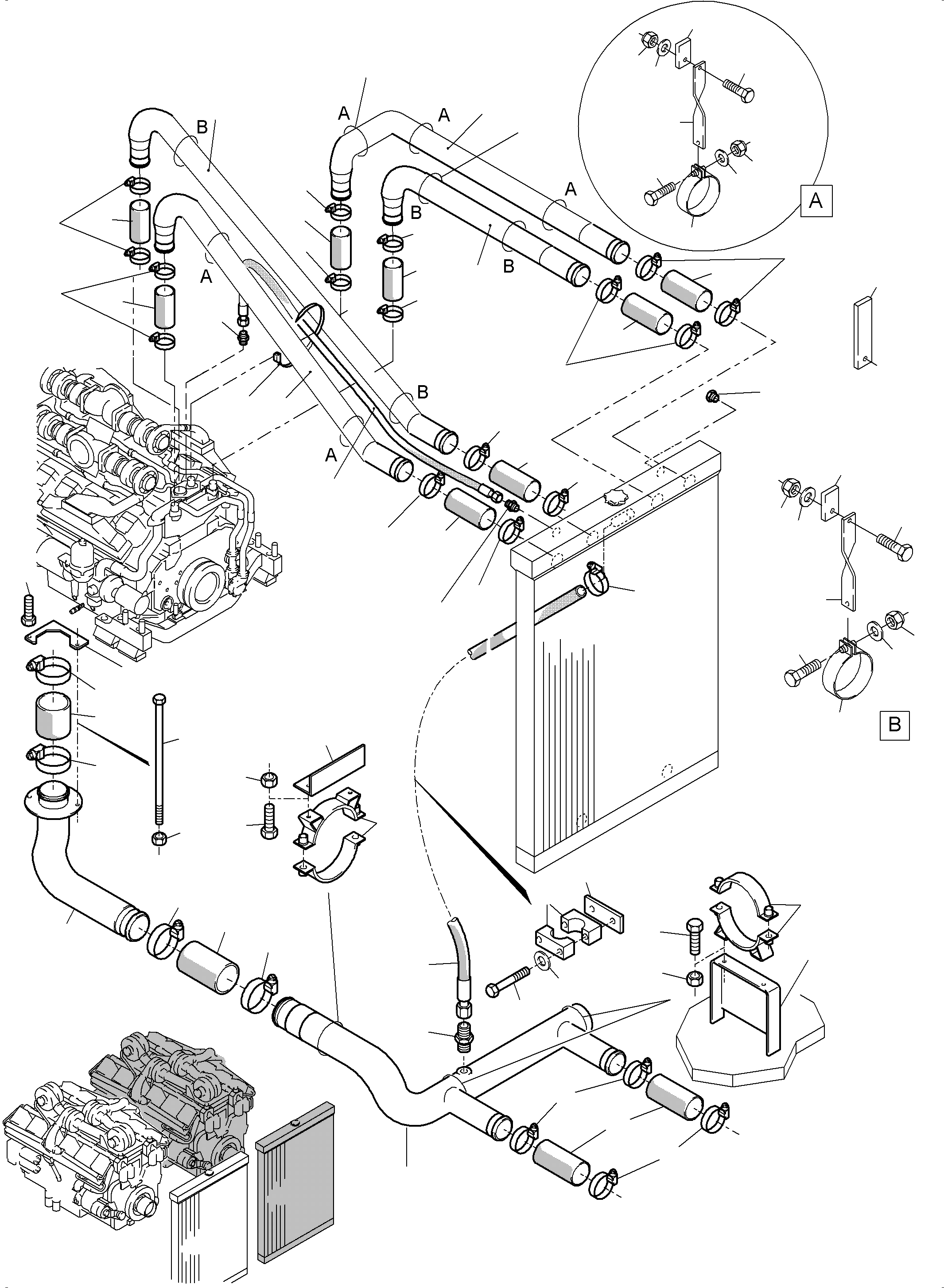 Komatsu parts book diagram for PC5500-6 S/N 15056: COOLANT WATER LINES