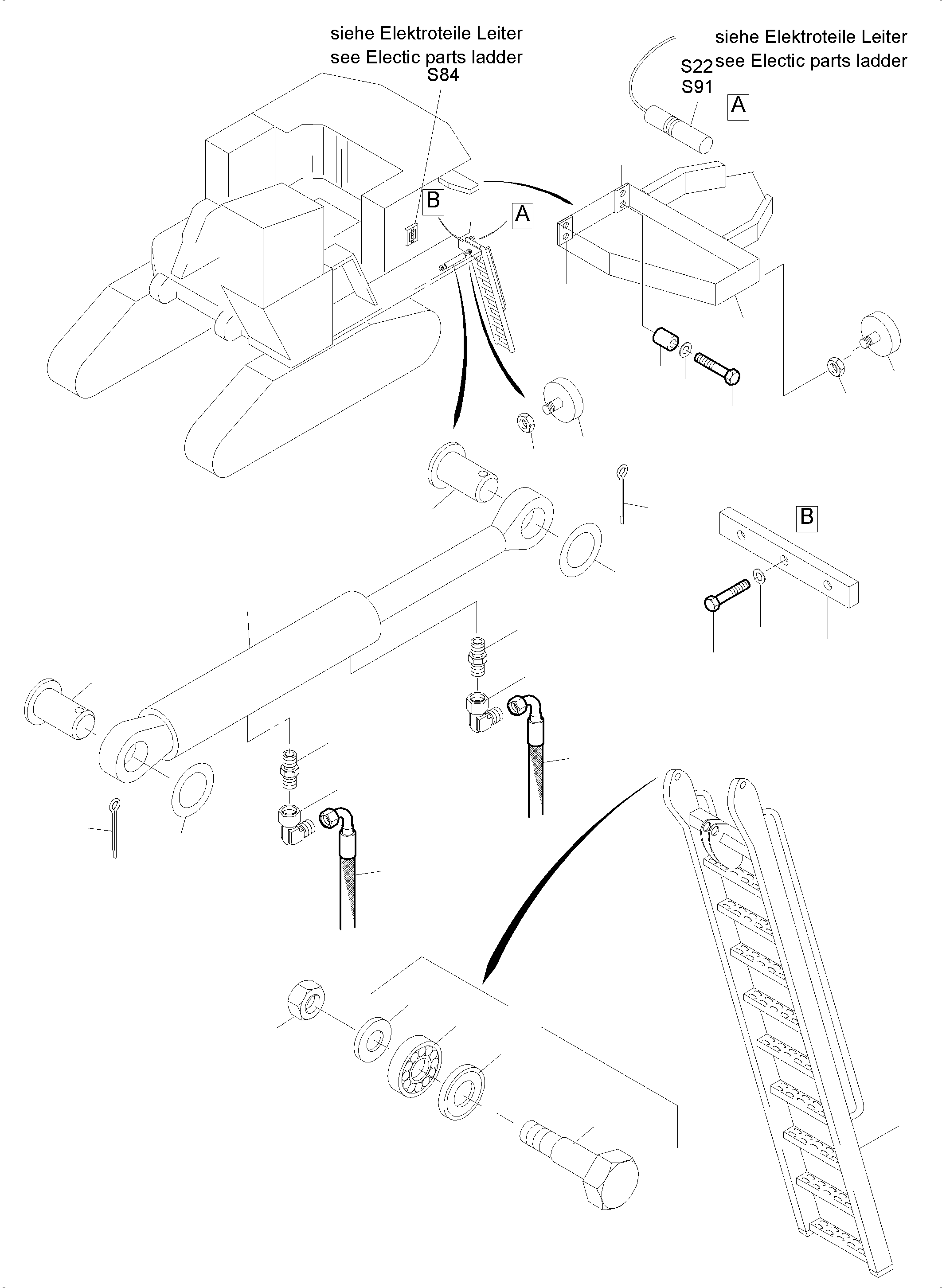 Komatsu parts book diagram for PC5500-6 S/N 15056: LADDER HYDRAULIC