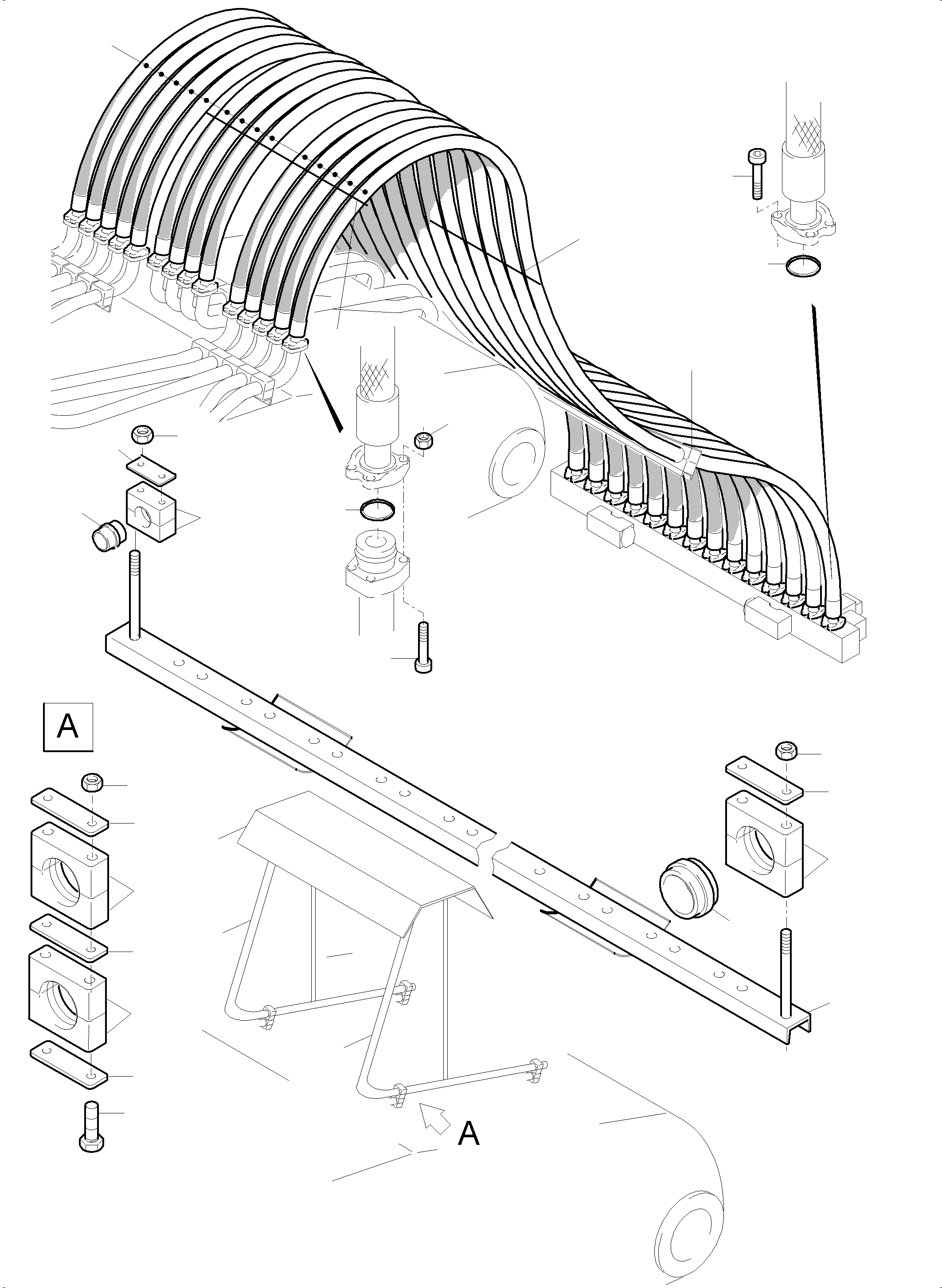 Komatsu parts book diagram for PC5500-6 S/N 15056: HOSES ASSY. - MANIFOLD- BOOM BULLCLAM EQUIPMENT