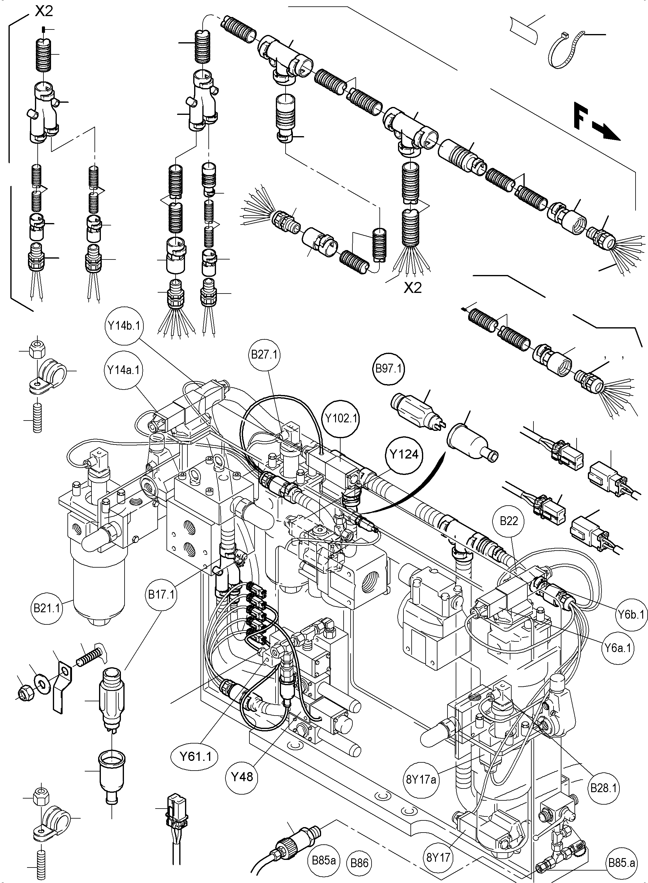 Komatsu parts book diagram for PC5500-6 S/N 15056: CABLES - CONTROL- AND FILTER PLATE, REAR