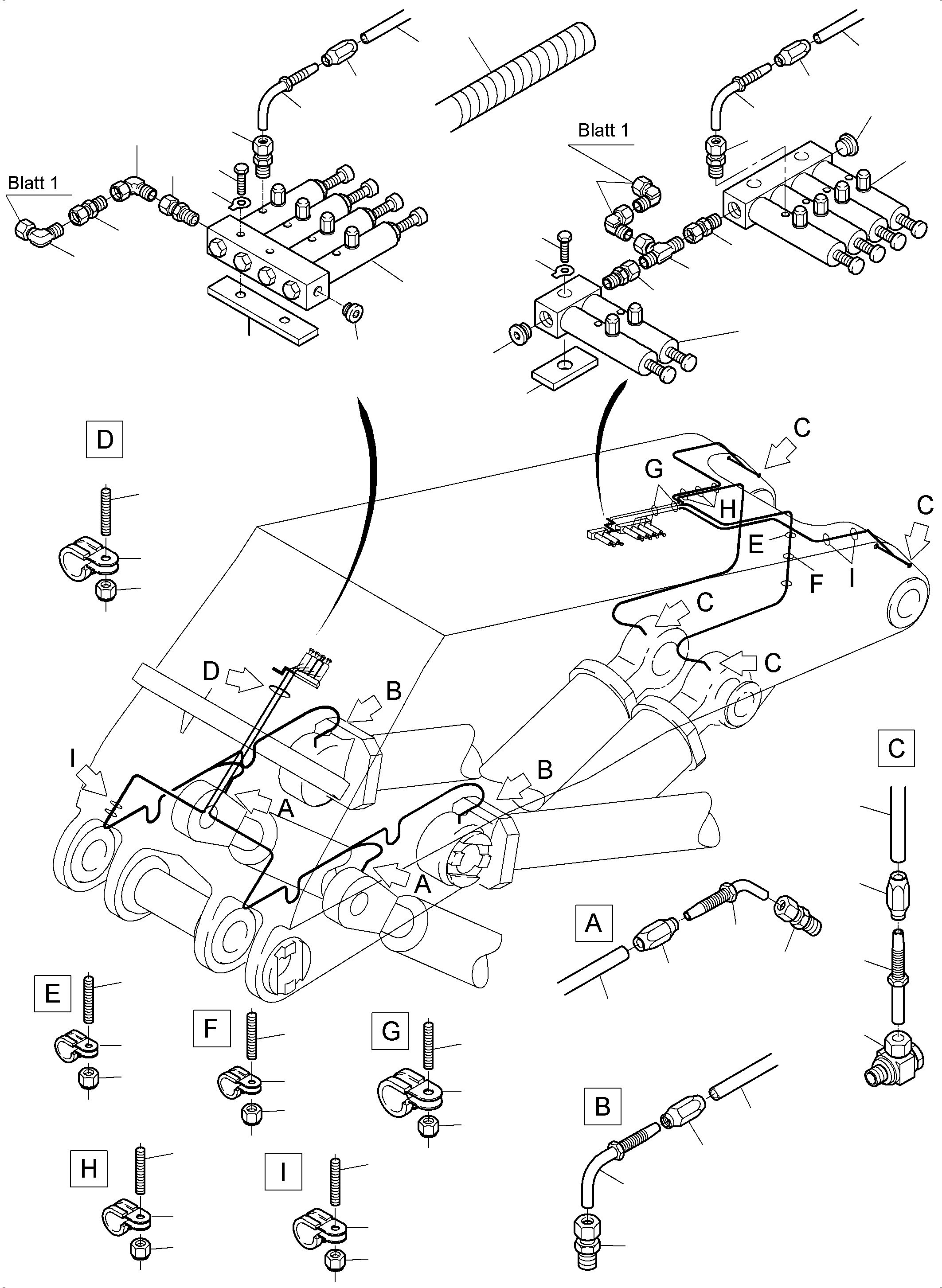 Komatsu parts book diagram for PC5500-6 S/N 15056: BOOM - CENTRAL LUBRICATION (BBE)