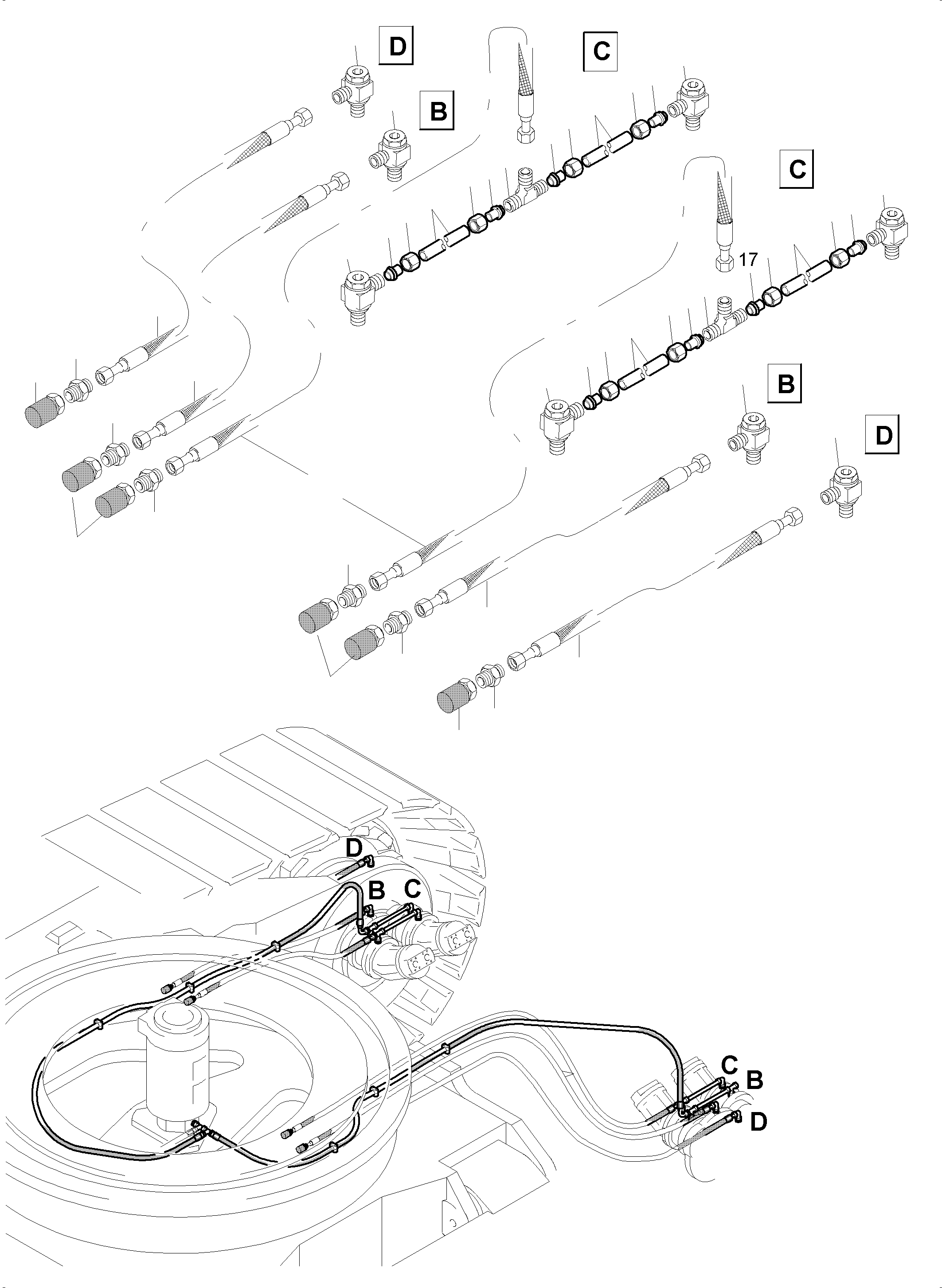 Komatsu parts book diagram for PC5500-6 S/N 15056: PIPING - PARKING BRAKE. BREATHER HOSES