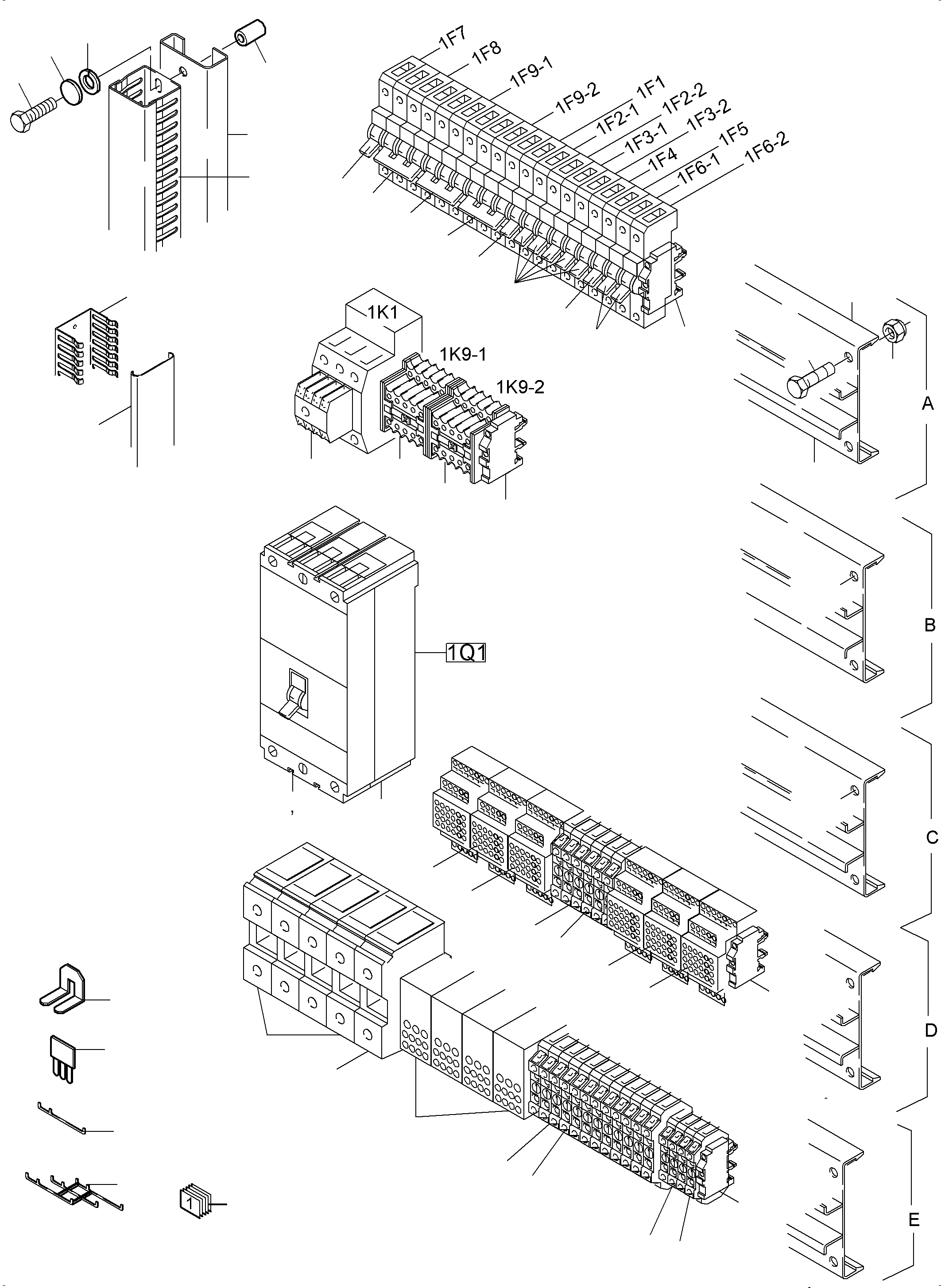 Komatsu parts book diagram for PC5500-6 S/N 15056: SWITCH FRAMING  1X1