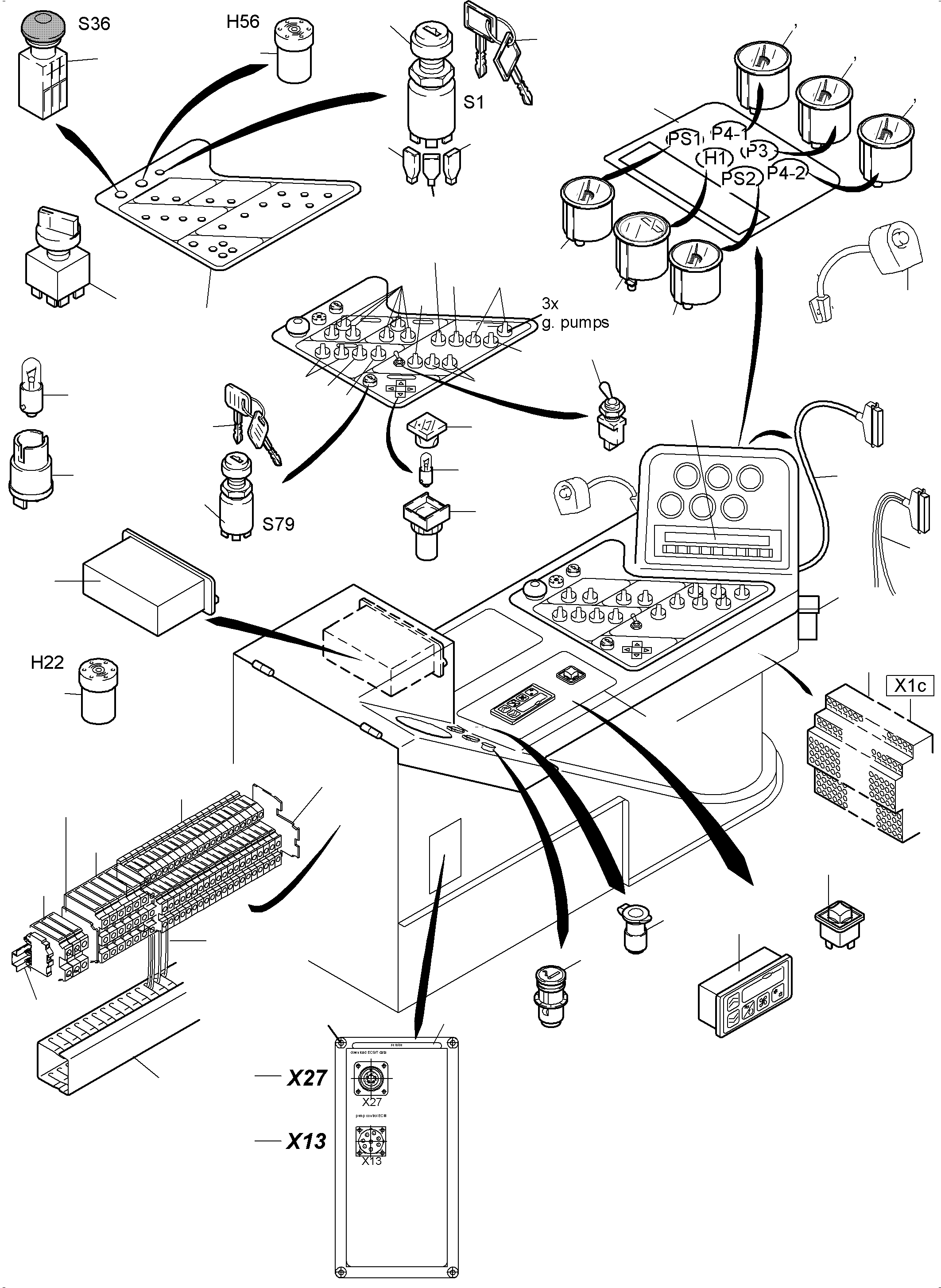 Komatsu parts book diagram for PC5500-6 S/N 15056: OPERATION PANEL NT/TT