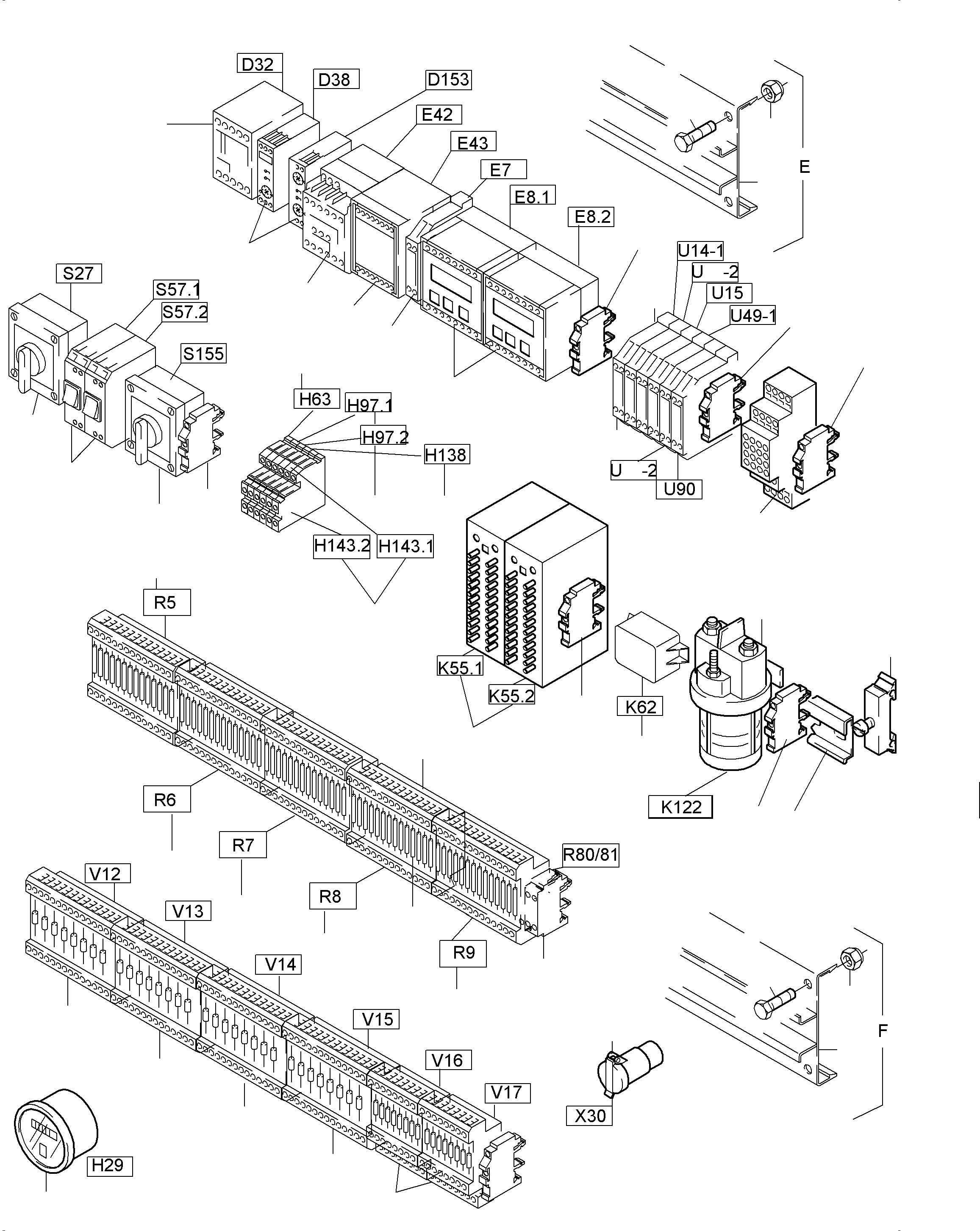 Komatsu parts book diagram for PC5500-6 S/N 15056: SWITCH FRAMING X2 (TEMPERATURE CONDITIONING)