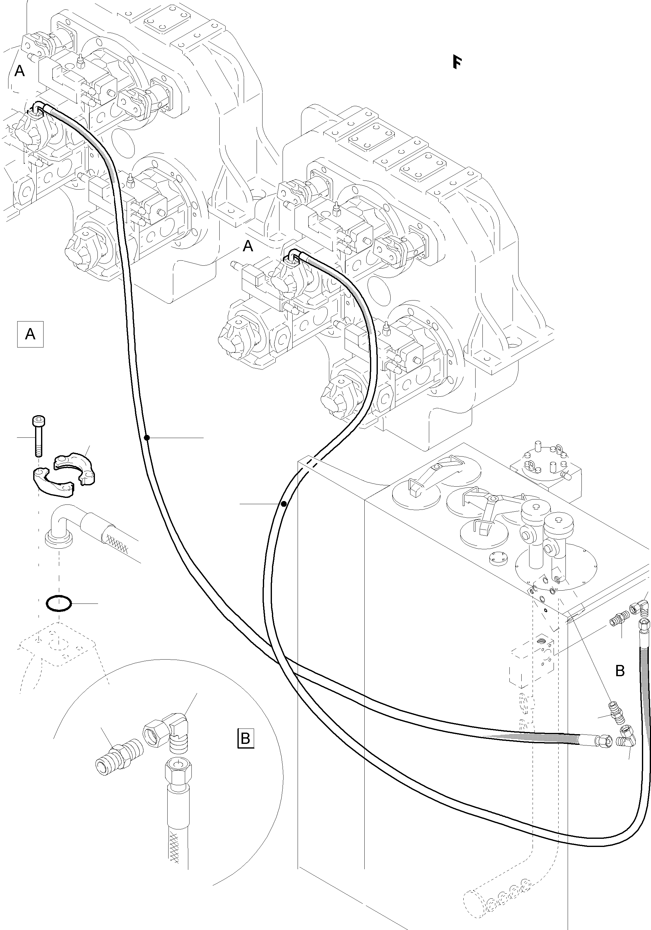Komatsu parts book diagram for PC5500-6E S/N 15060: PRESSURE LINES, CIRCULATION PUMPS