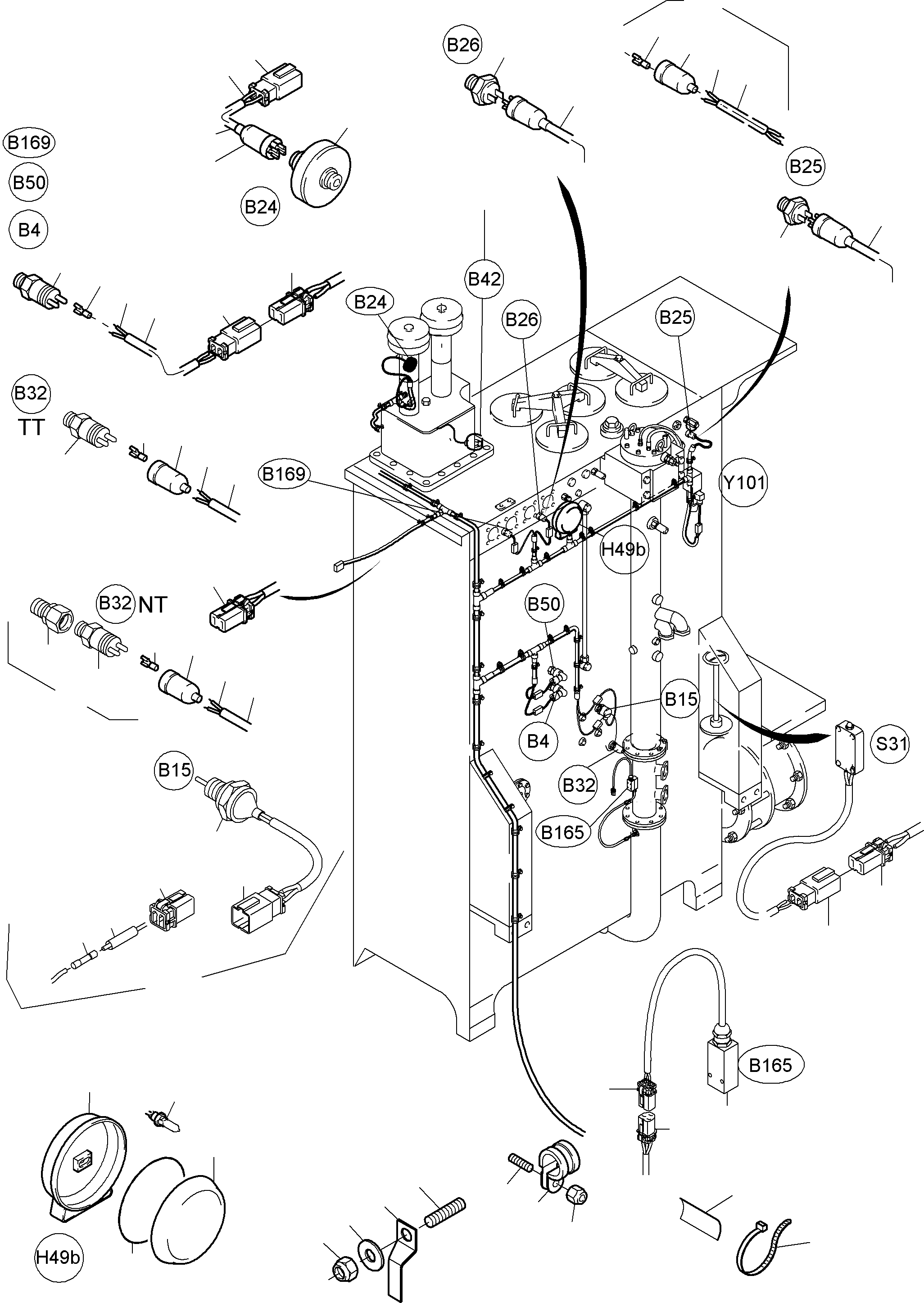 Komatsu parts book diagram for PC5500-6E S/N 15060: CABLES - OIL TANK AND SWITCH