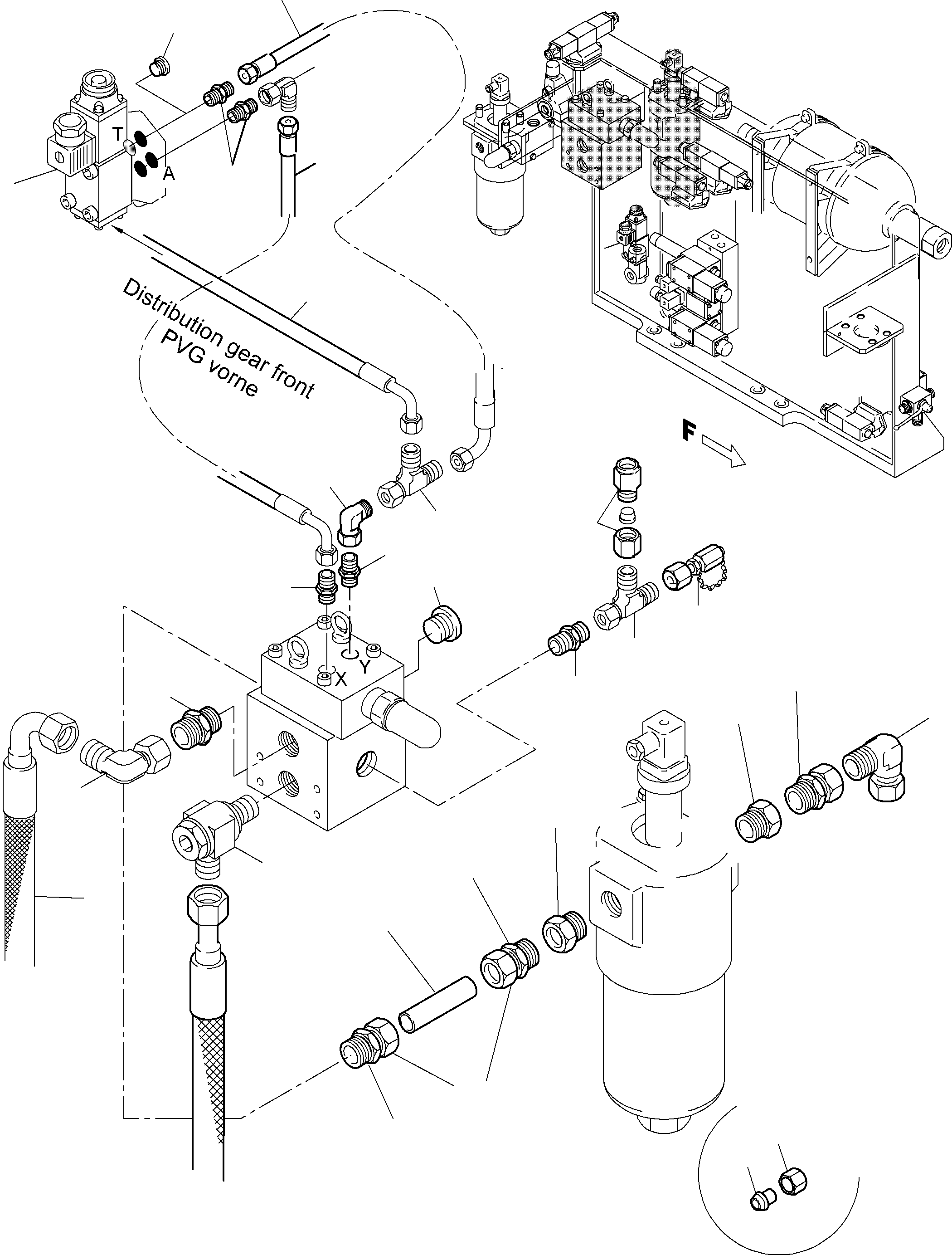 Komatsu parts book diagram for PC5500-6E S/N 15060: PIPES - CONTROL- AND FILTER PLATE, FRONT