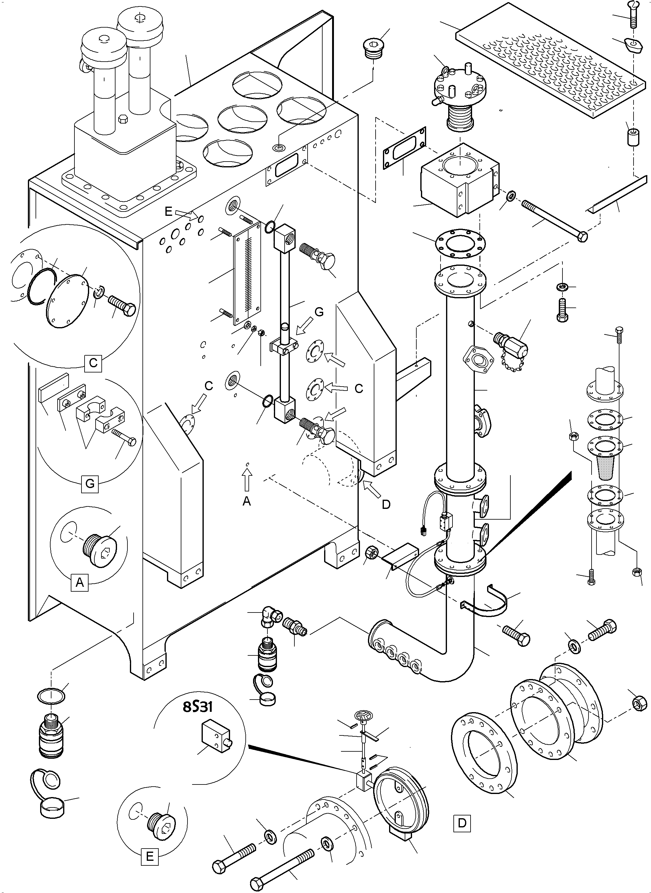 Komatsu parts book diagram for PC5500-6E S/N 15060: MAIN OIL TANK