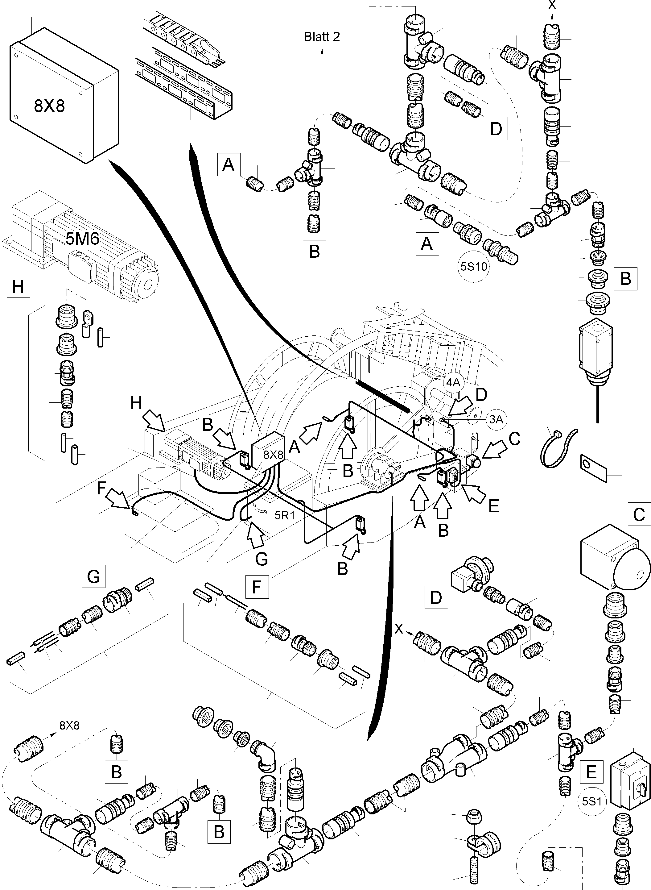 Komatsu parts book diagram for PC5500-6E S/N 15060: CABLES- CABLE DUCT