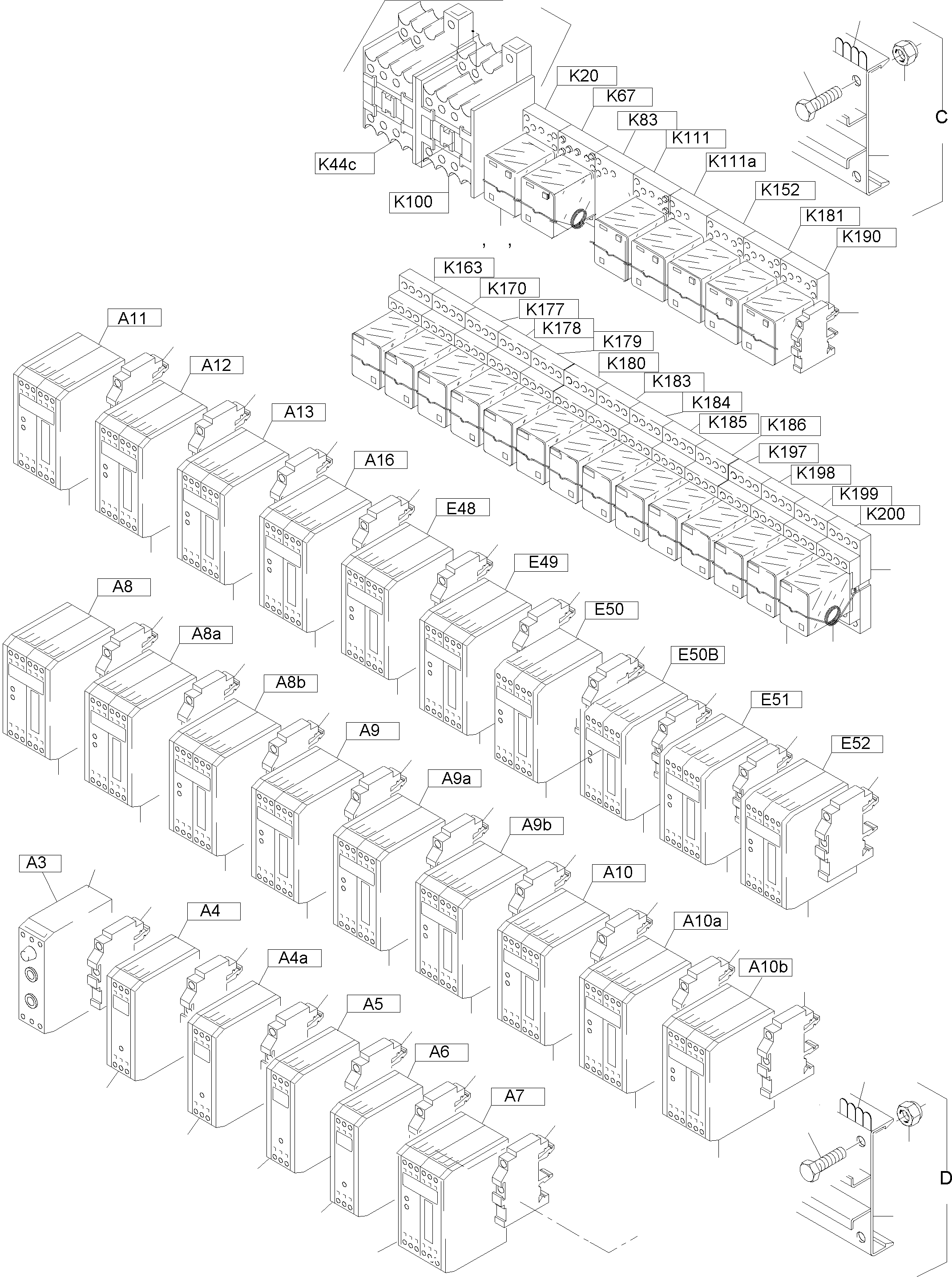 Komatsu parts book diagram for PC5500-6E S/N 15060: MAIN SWITCH BOX IN CAB SUPPORT