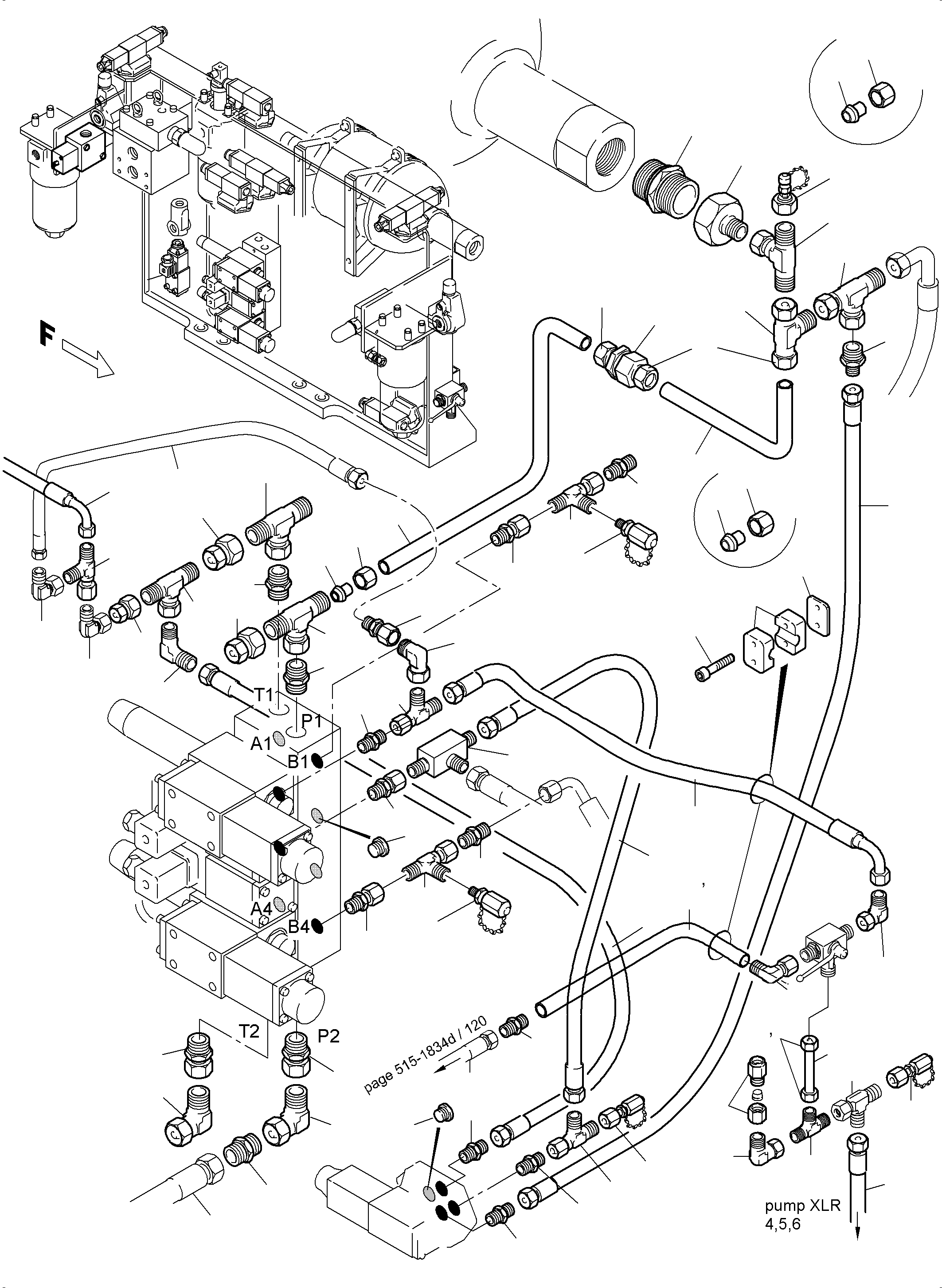 Komatsu parts book diagram for PC5500-6E S/N 15124: PIPES - CONTROL- AND FILTER PLATE, FRONT